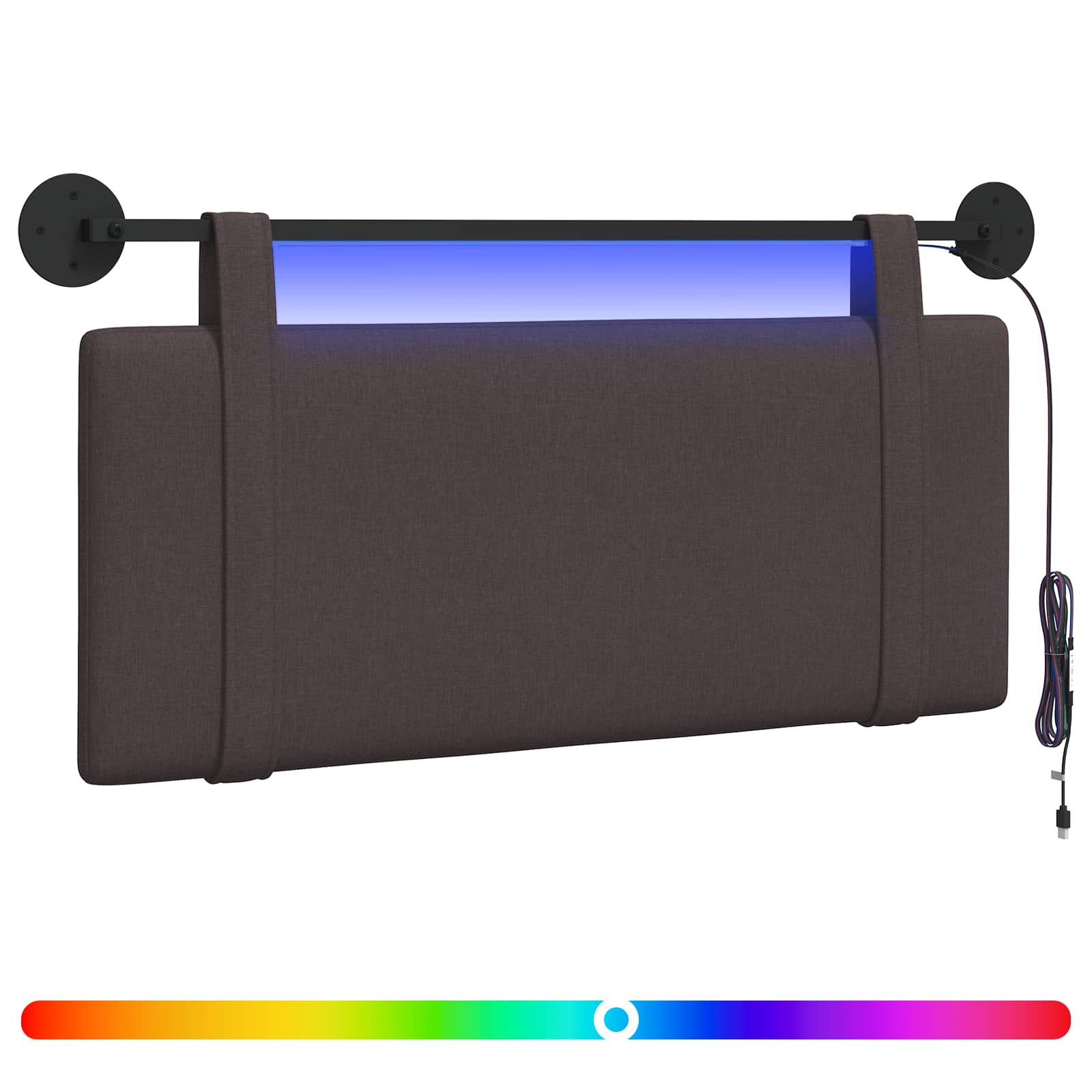 Tête de lit suspendue Avec lumière LED Marron foncé Tissu - XIOS