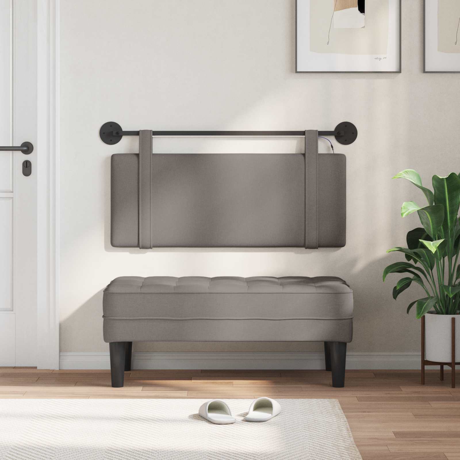 Tête de lit suspendue Avec lumière LED Taupe Tissu - XIOS