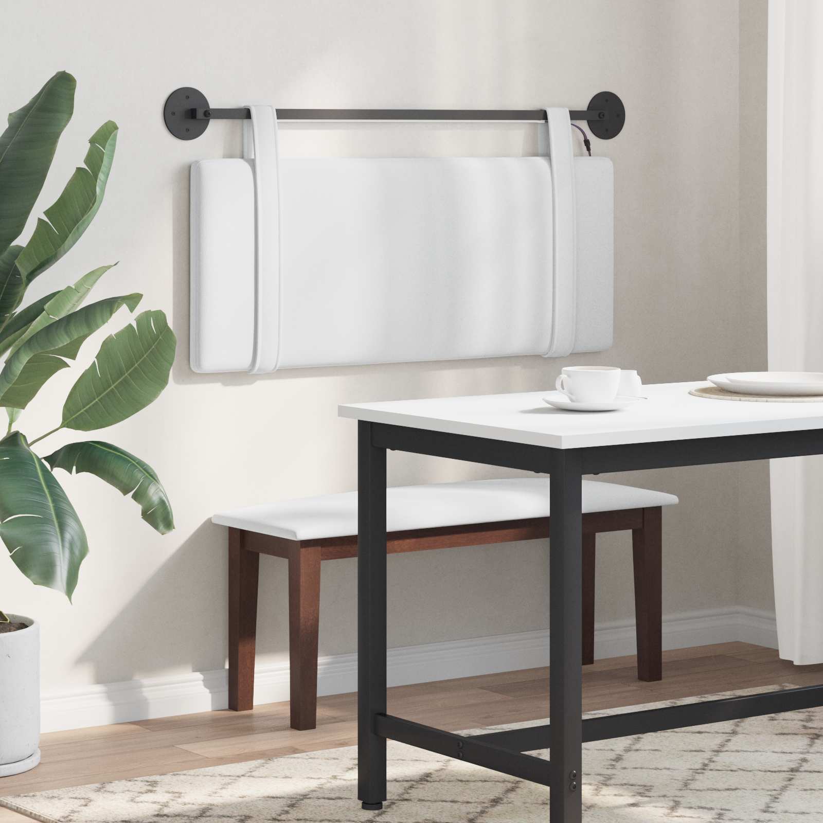 Tête de lit suspendue Avec lumière LED Blanc Tissu - XIOS
