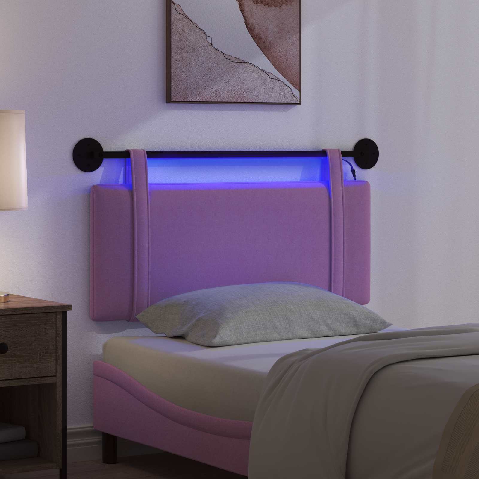 Tête de lit suspendue Avec lumière LED Rose Tissu - XIOS