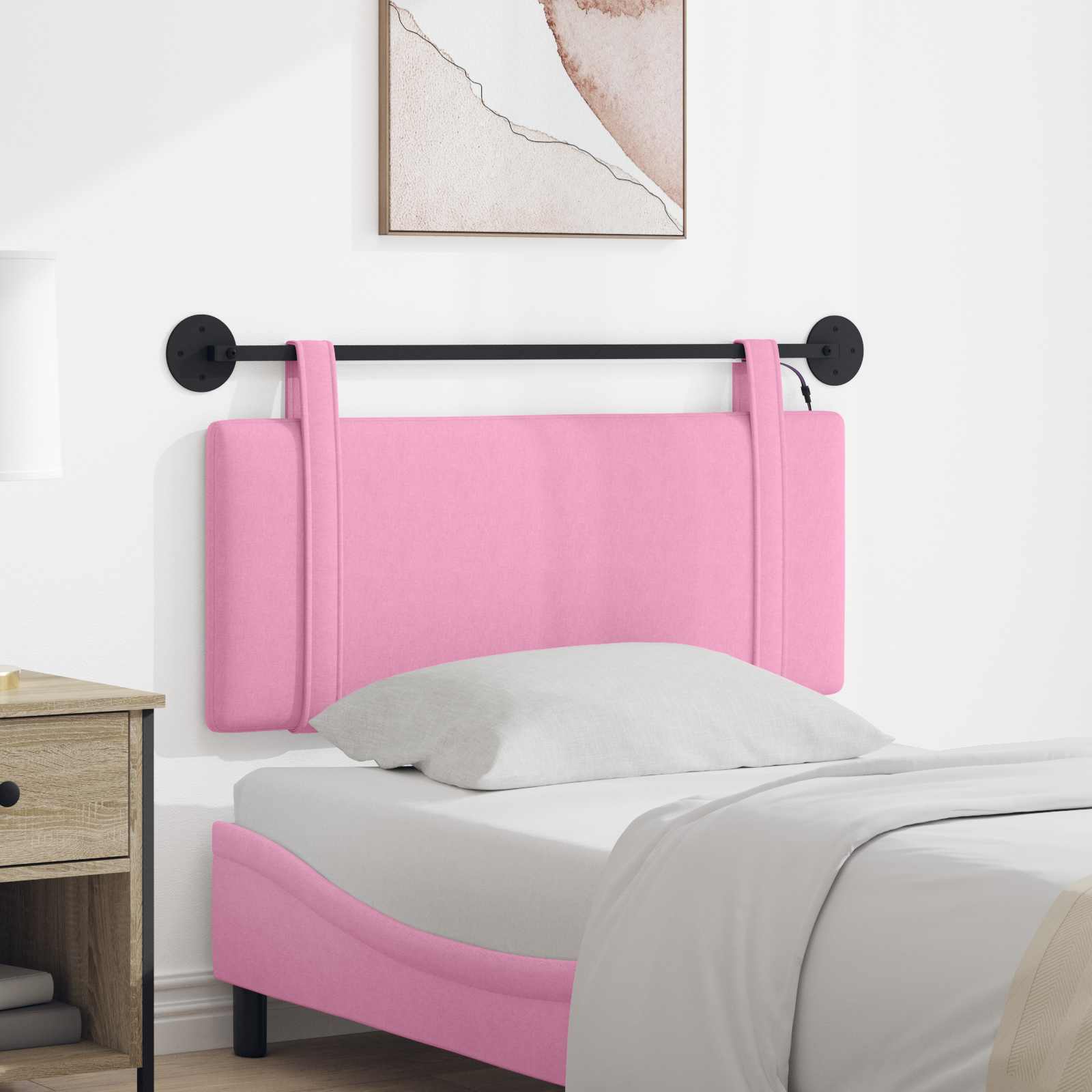 Tête de lit suspendue Avec lumière LED Rose Tissu - XIOS
