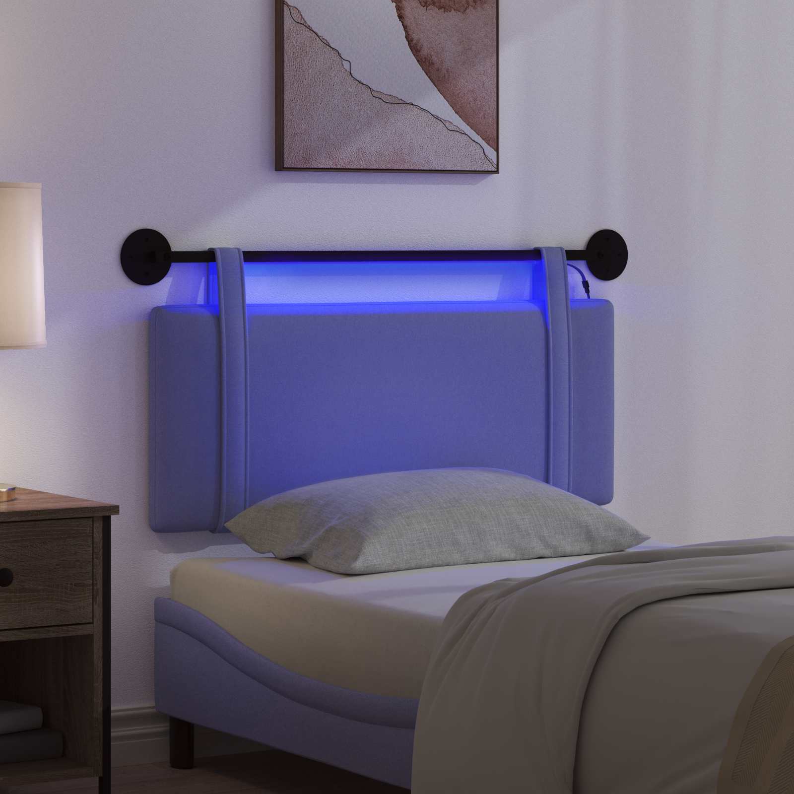 Tête de lit suspendue Avec lumière LED Bleu denim Tissu - XIOS