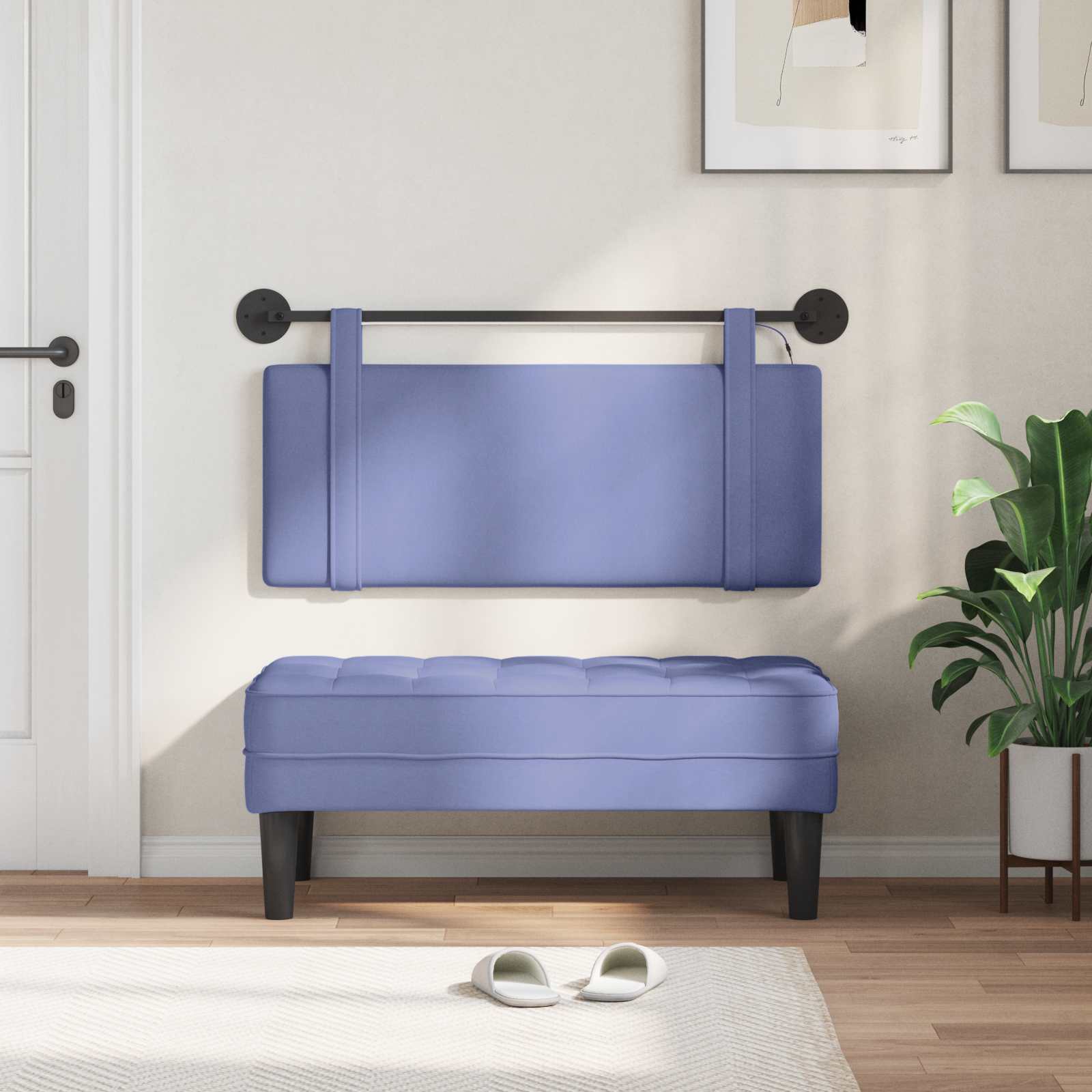 Tête de lit suspendue Avec lumière LED Bleu denim Tissu - XIOS