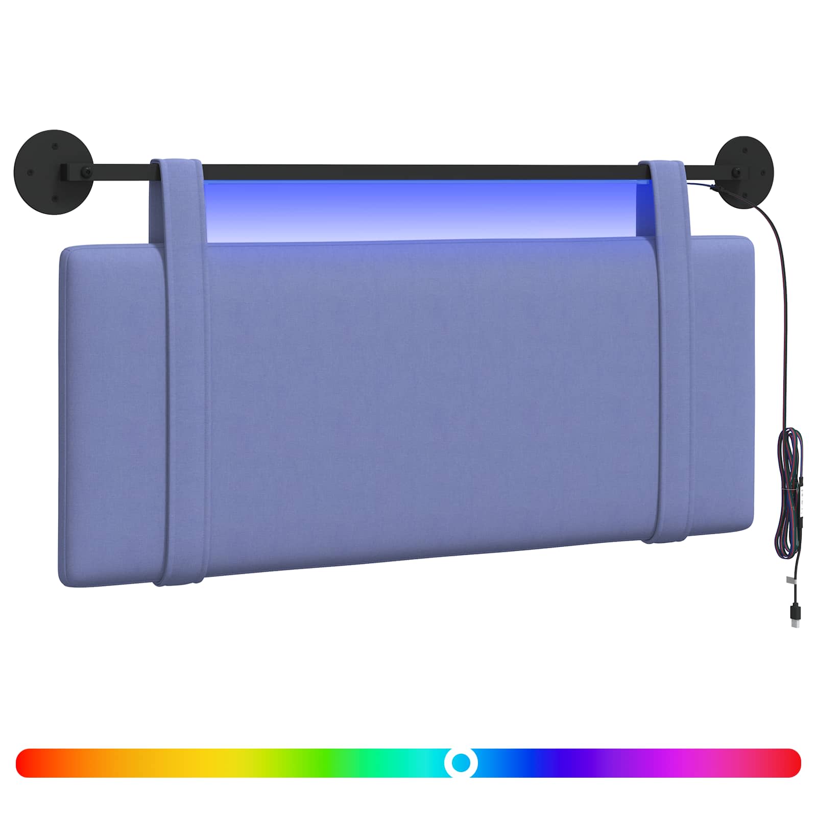 Tête de lit suspendue Avec lumière LED Bleu denim Tissu - XIOS