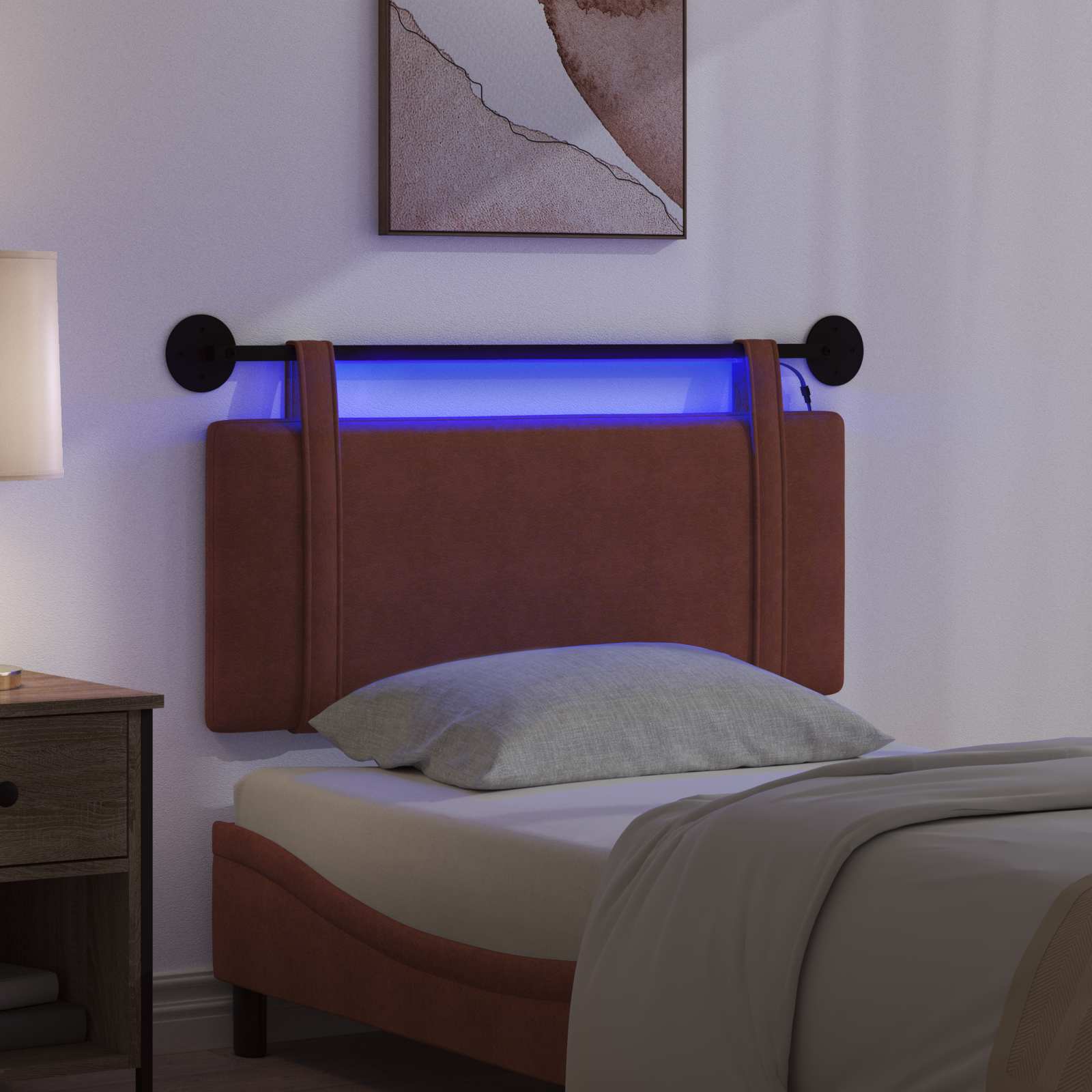 Tête de lit suspendue Avec lumière LED Brun Brillant PU antique - XIOS