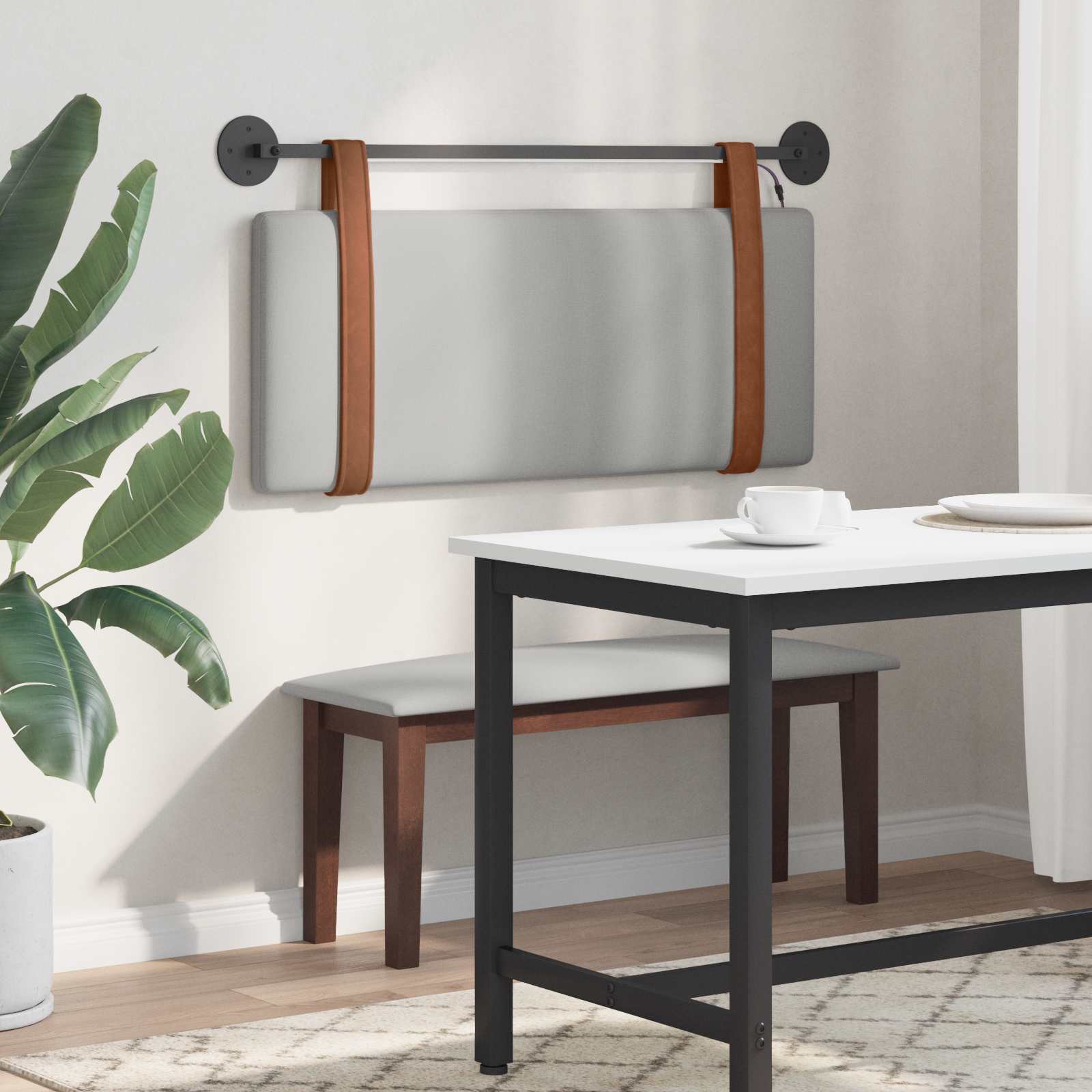 Tête de lit suspendue Avec lumière LED Gris nuage PU antique - XIOS