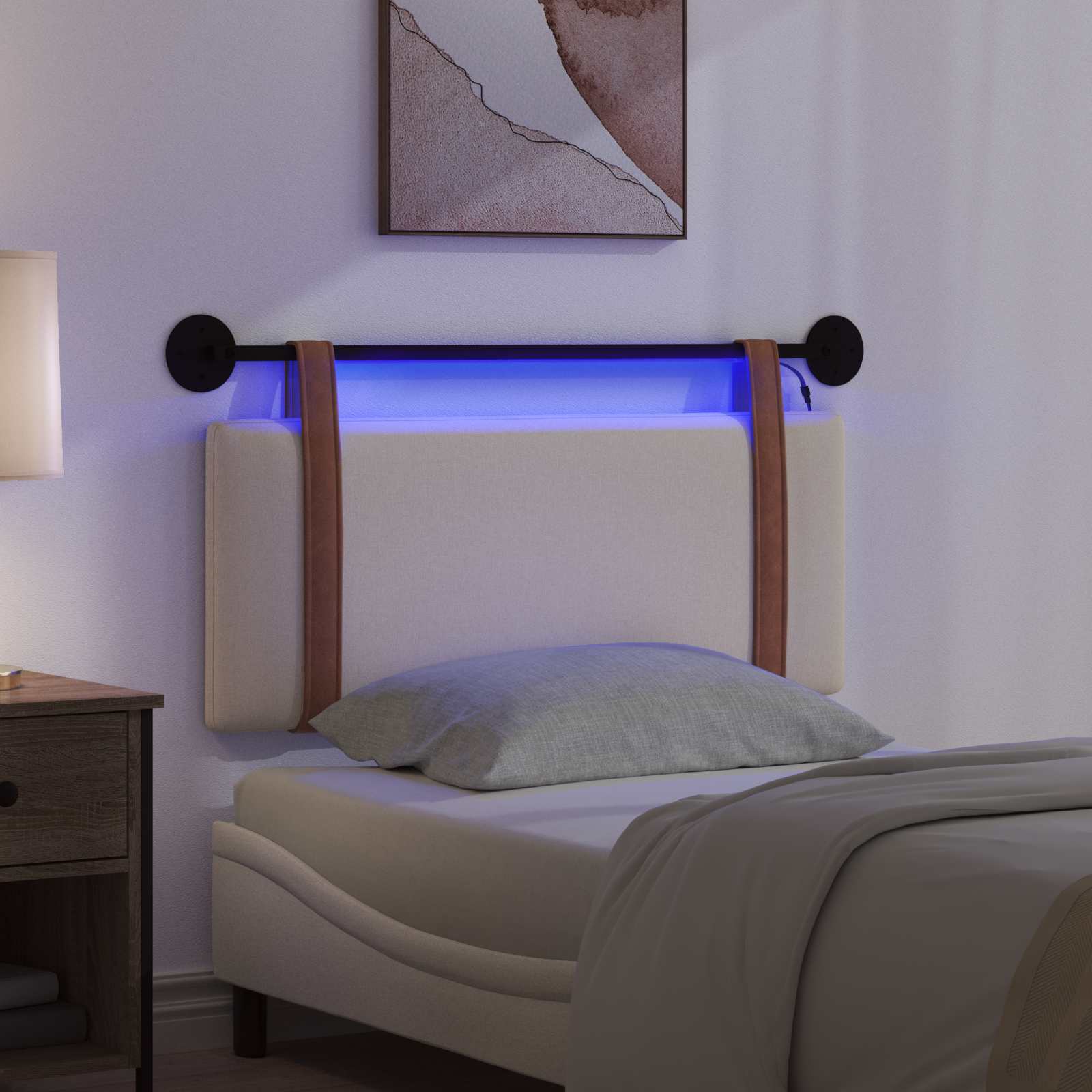 Tête de lit suspendue Avec lumière LED Crème PU antique - XIOS