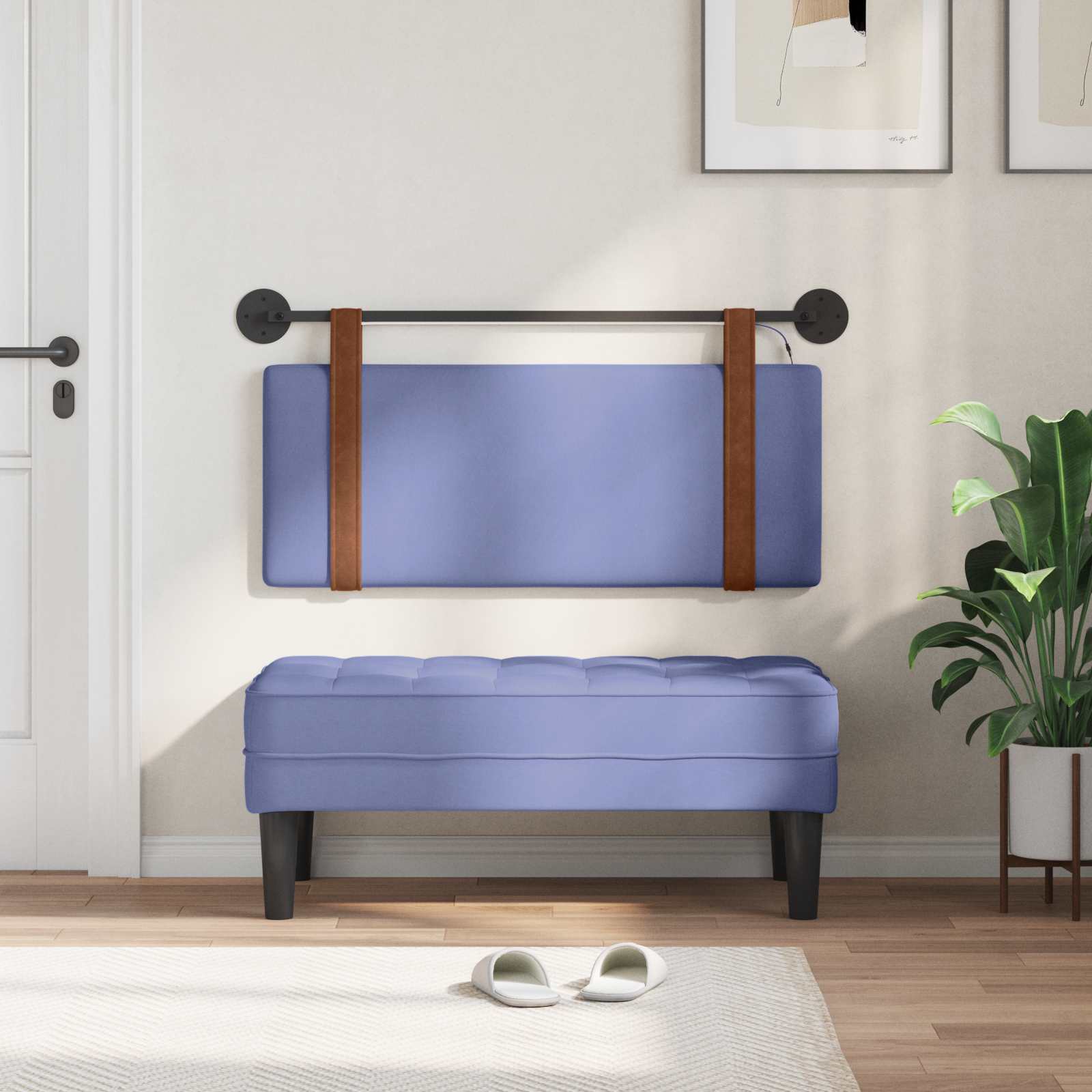 Tête de lit suspendue Avec lumière LED Bleu denim PU antique - XIOS