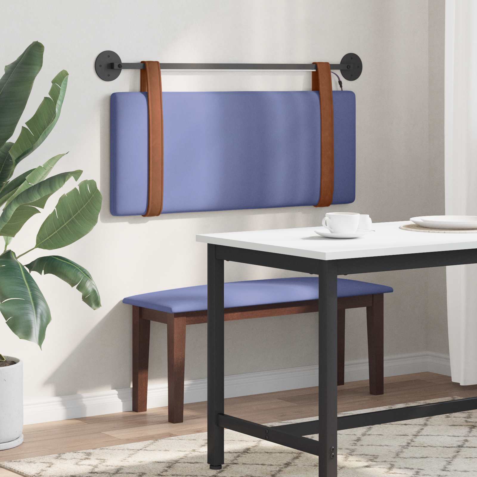 Tête de lit suspendue Avec lumière LED Bleu denim PU antique - XIOS
