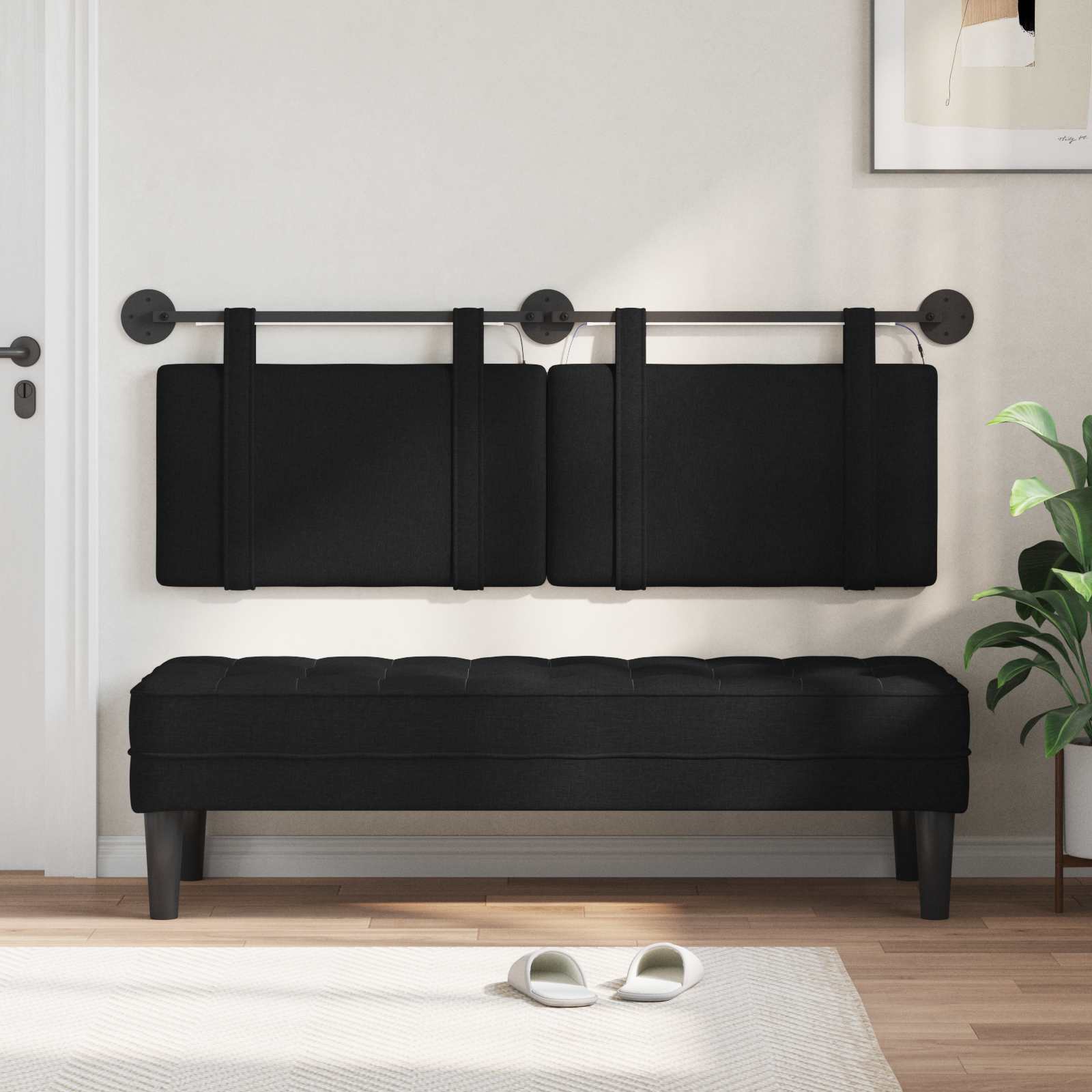 Tête de lit suspendue Avec lumière LED Noir Tissu - XIOS