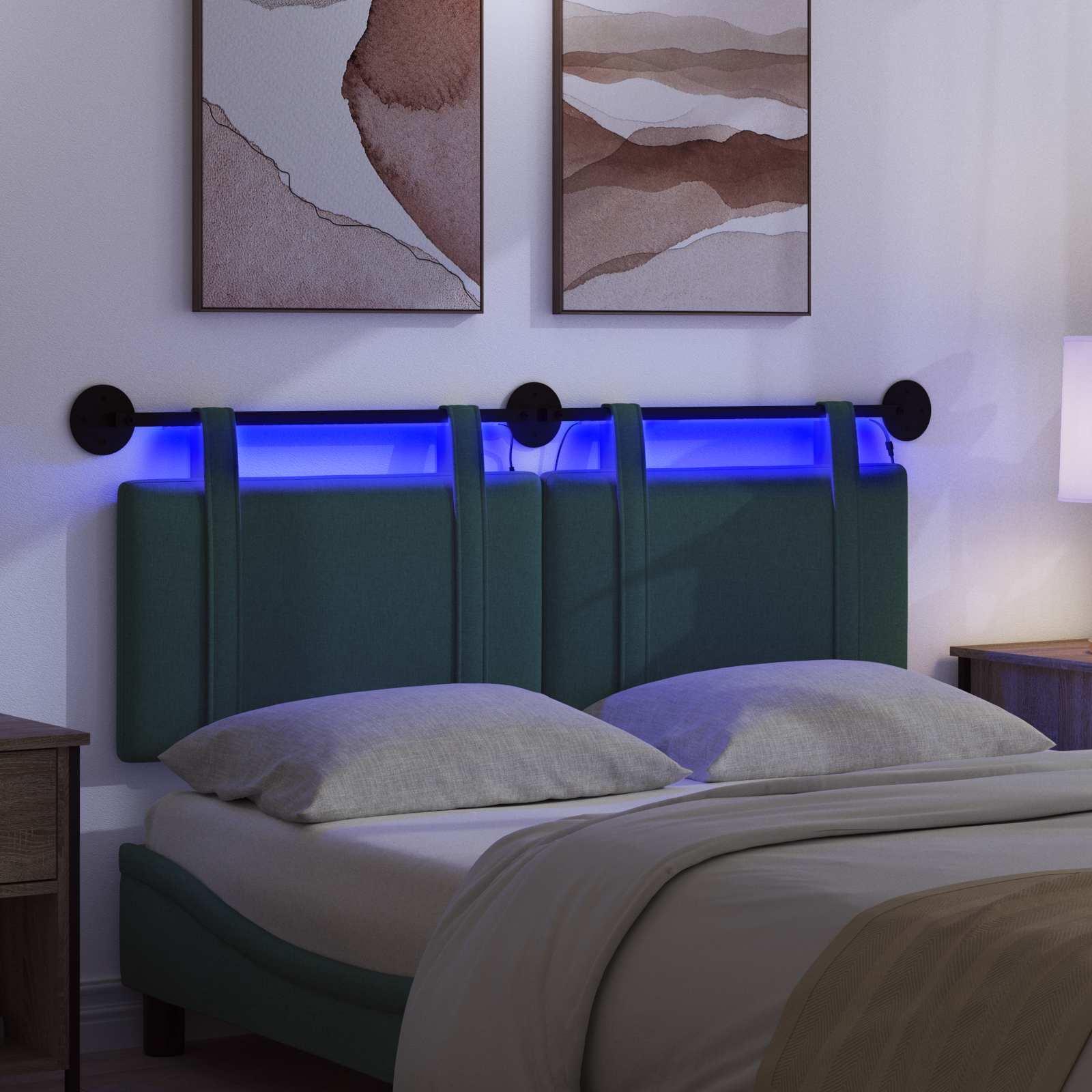 Tête de lit suspendue Avec lumière LED Vert foncé Tissu - XIOS