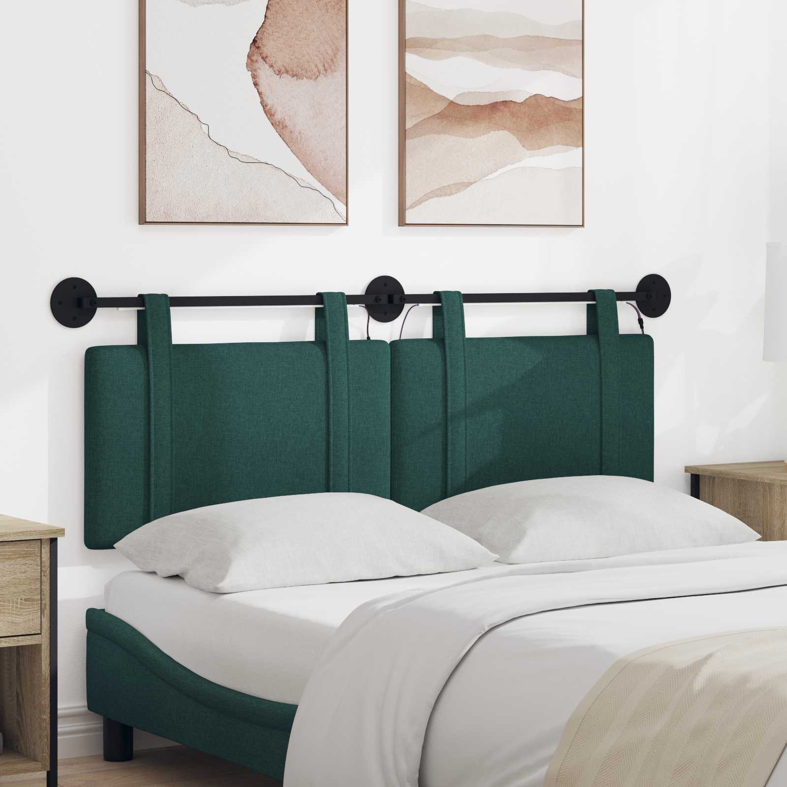 Tête de lit suspendue Avec lumière LED Vert foncé Tissu - XIOS