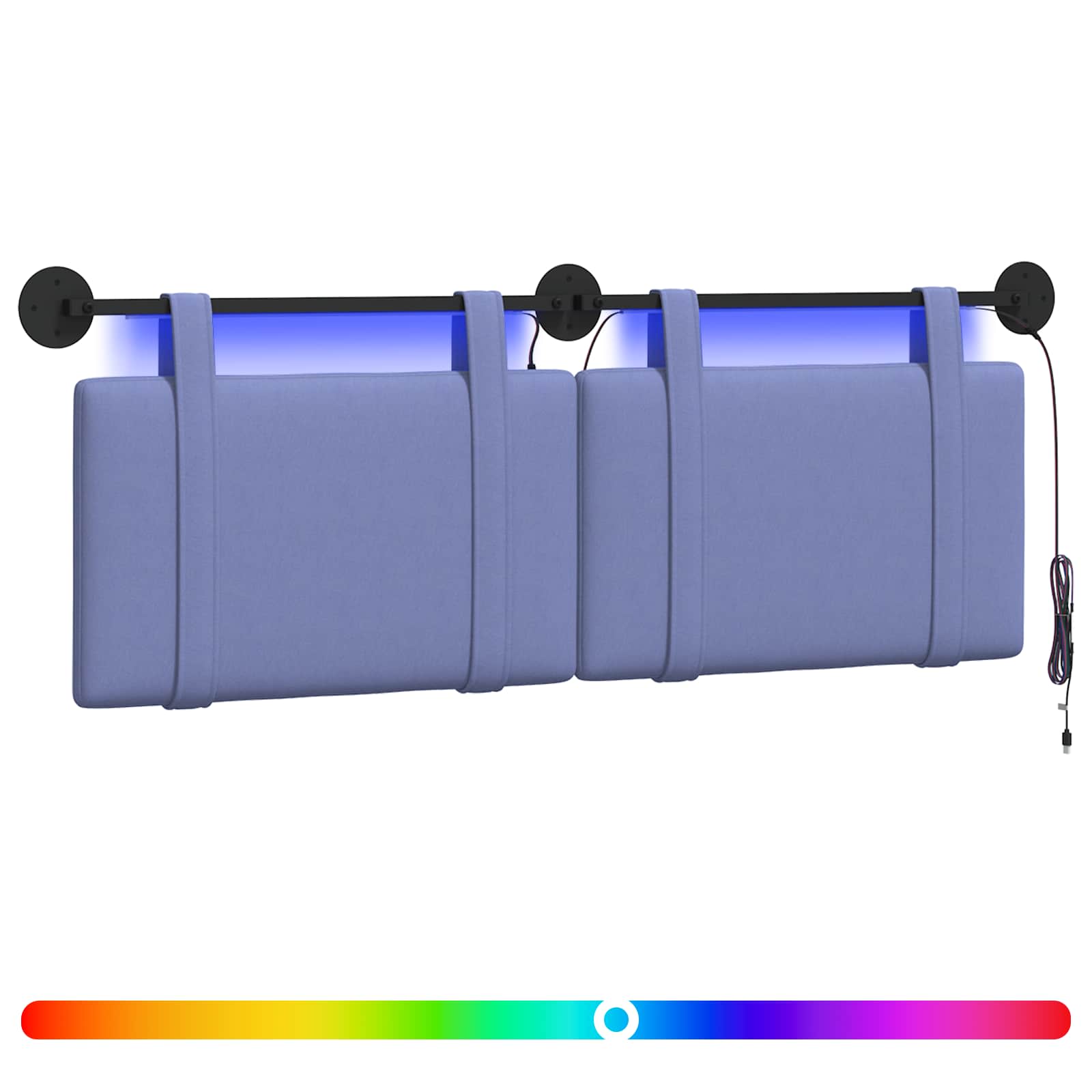 Tête de lit suspendue Avec lumière LED Bleu denim Tissu - XIOS