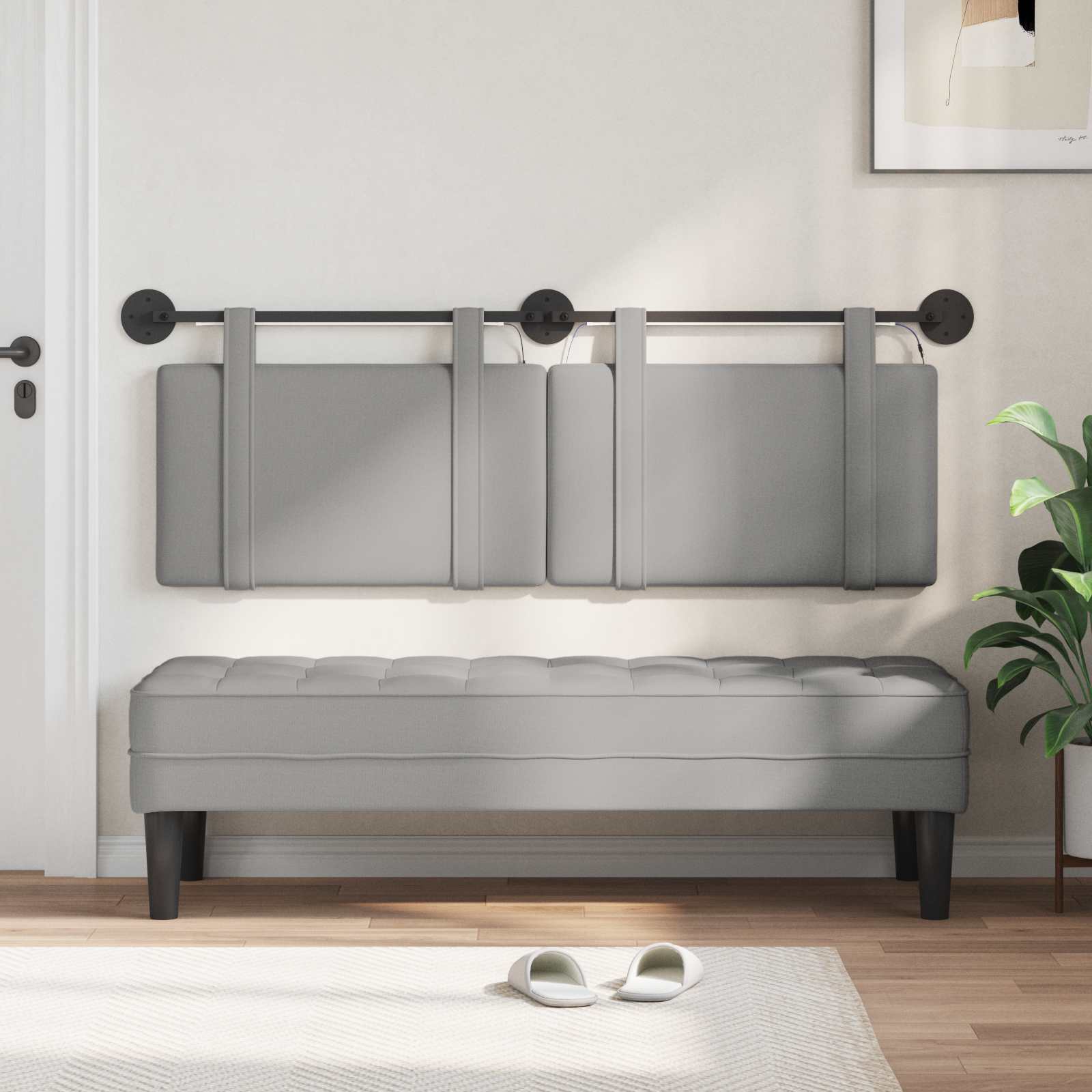 Tête de lit suspendue Avec lumière LED Gris nuage Tissu - XIOS