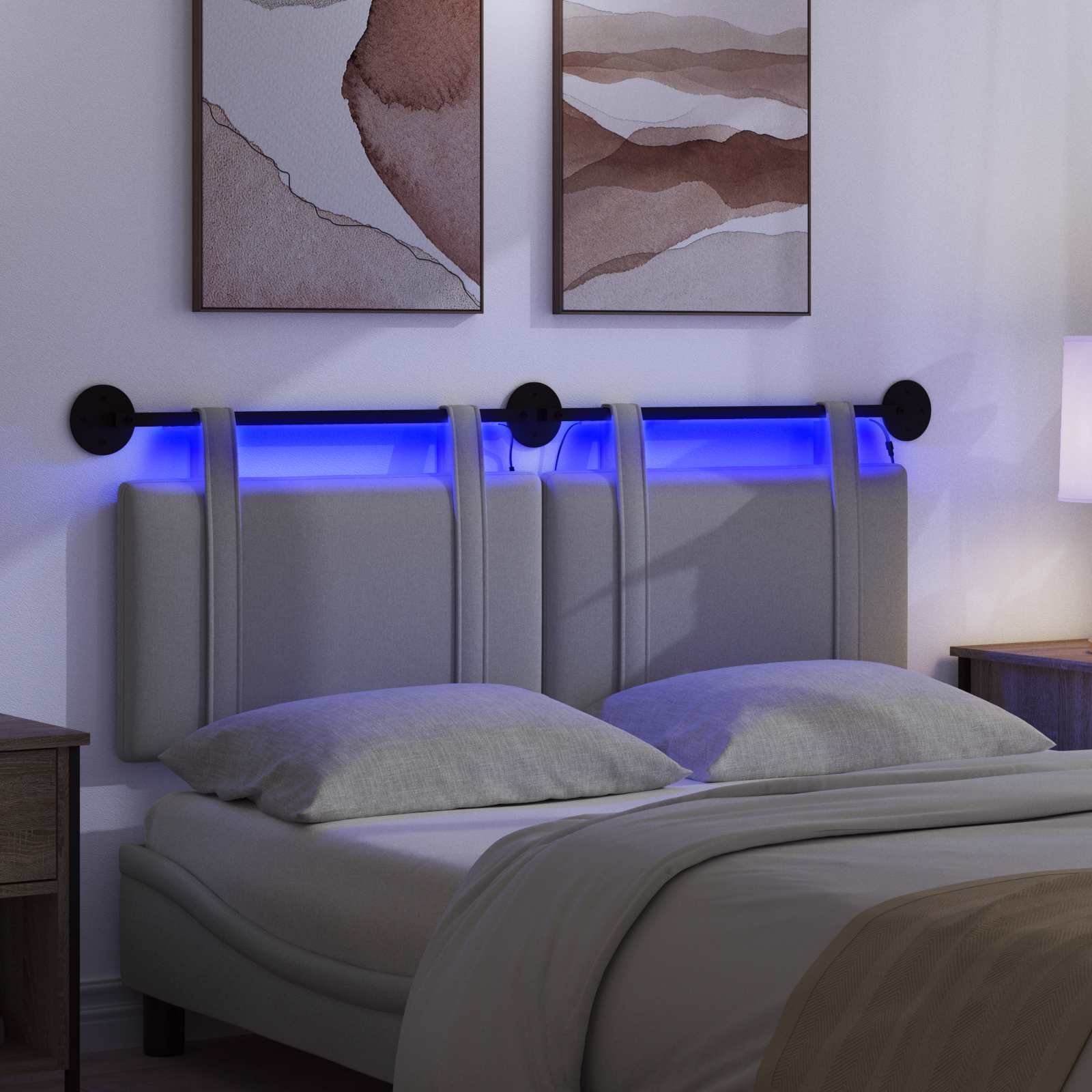 Tête de lit suspendue Avec lumière LED Gris clair Tissu - XIOS