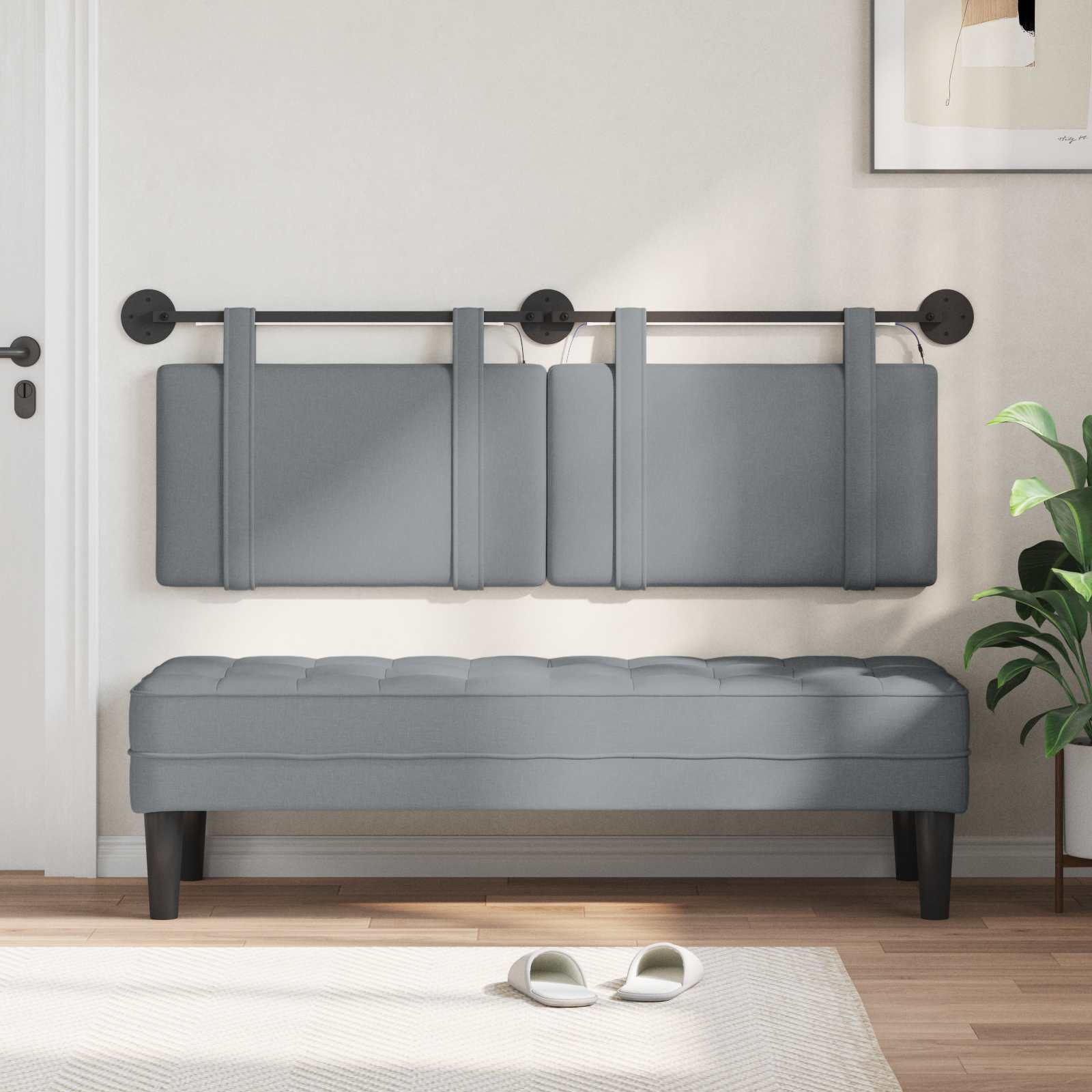 Tête de lit suspendue Avec lumière LED Gris clair Tissu - XIOS