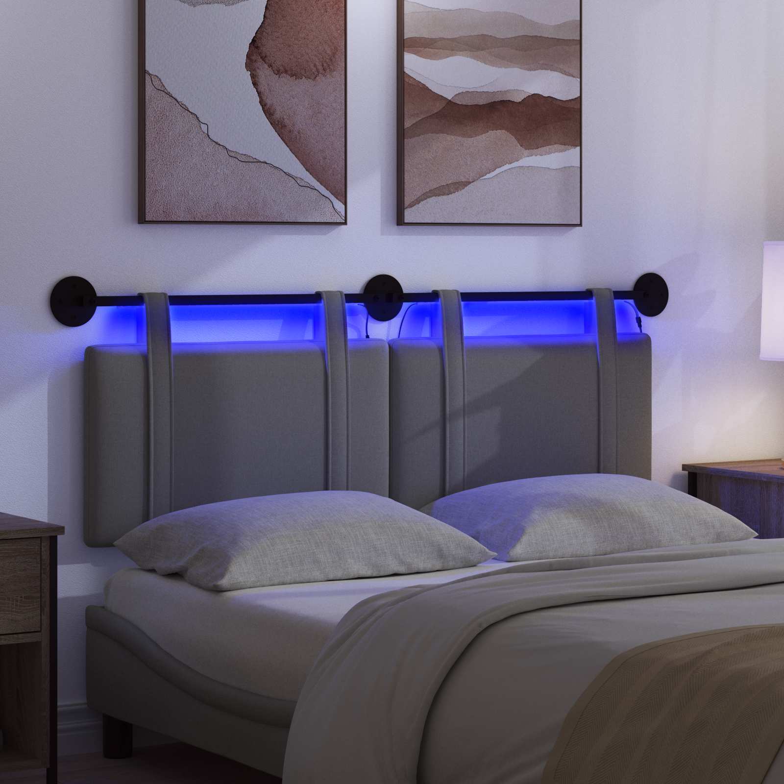 Tête de lit suspendue Avec lumière LED Gris foncé Tissu - XIOS
