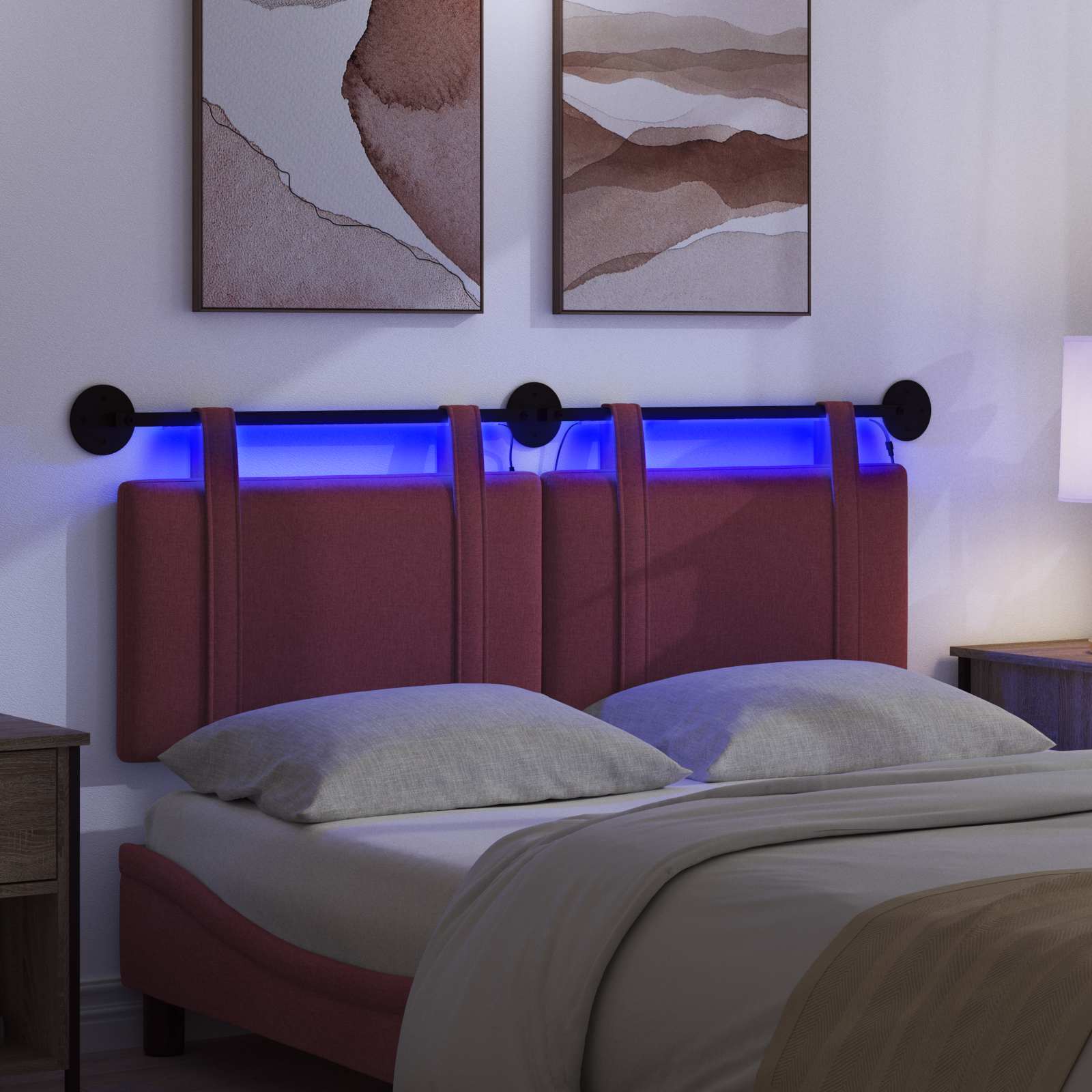 Tête de lit suspendue Avec lumière LED Bordeaux Tissu - XIOS