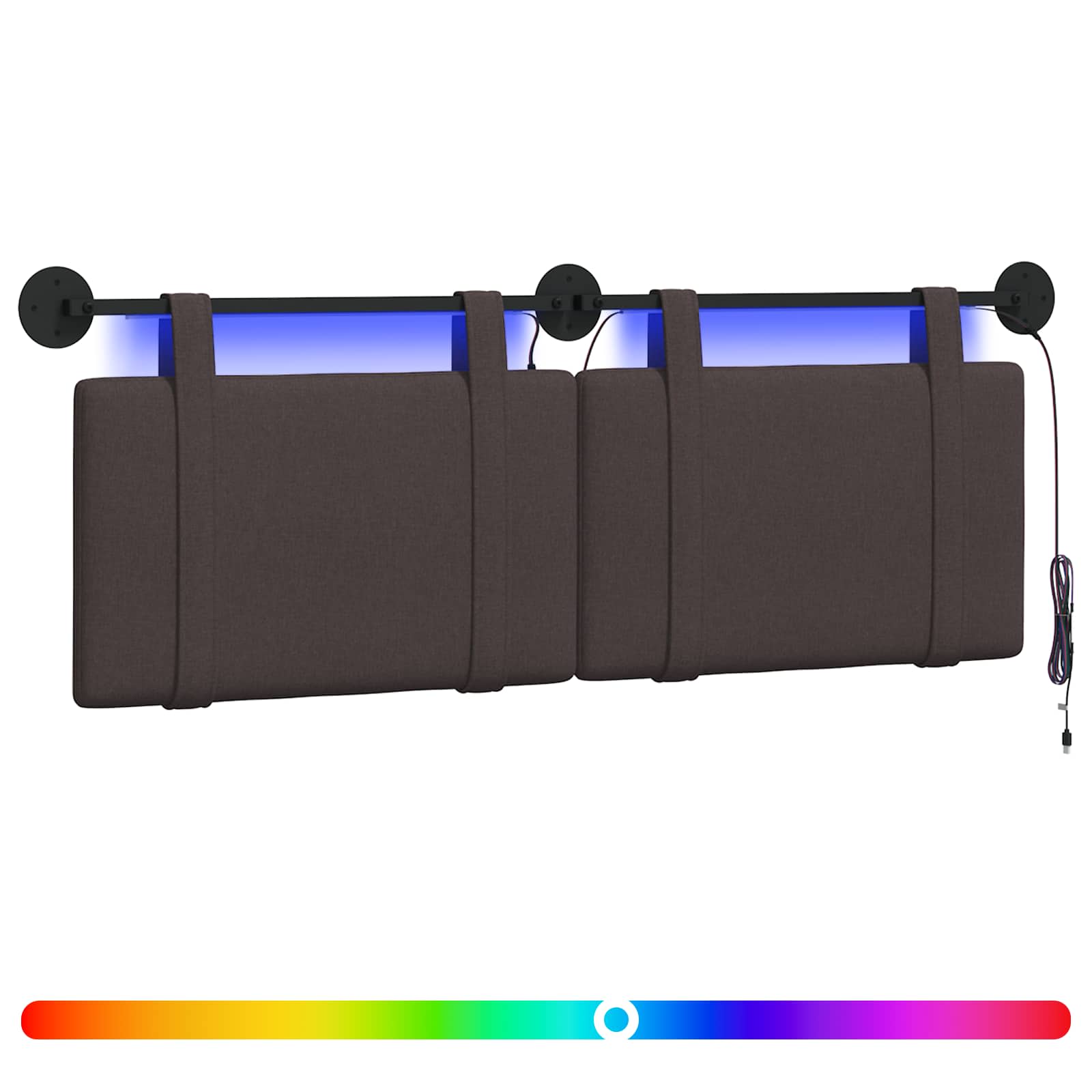 Tête de lit suspendue Avec lumière LED Marron foncé Tissu - XIOS