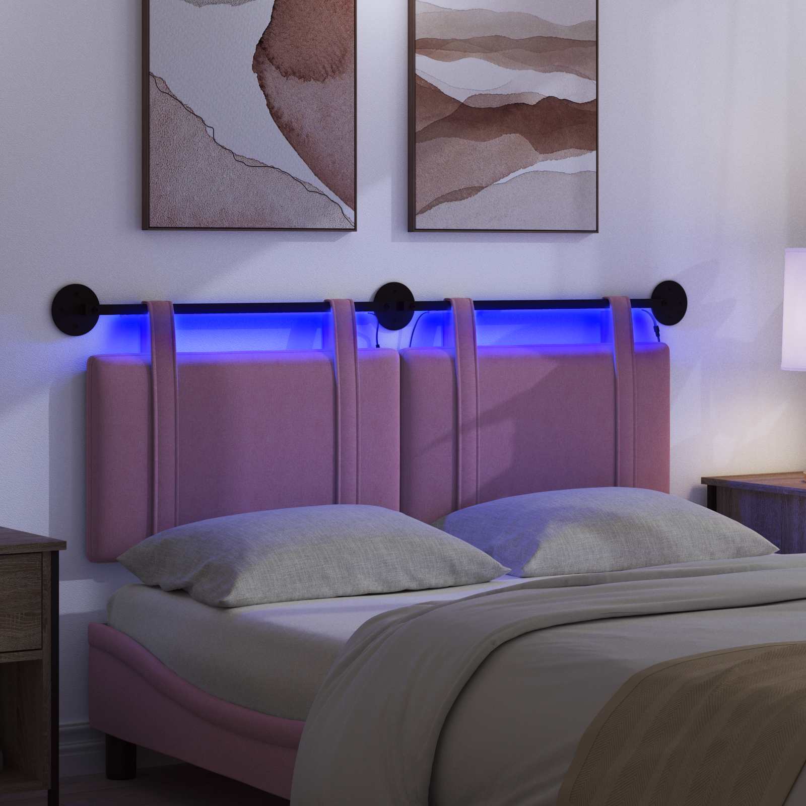 Tête de lit suspendue Avec lumière LED Rose Tissu - XIOS