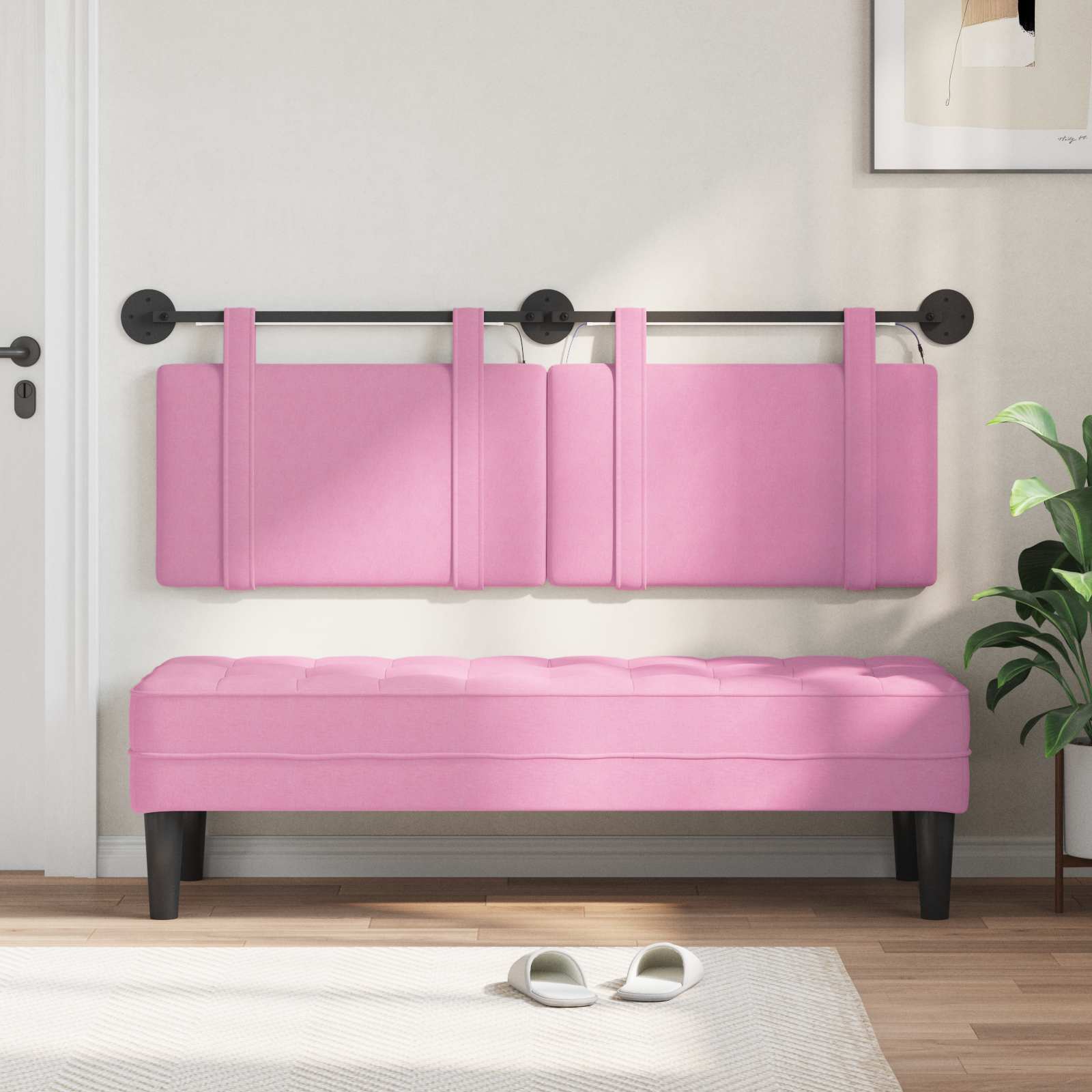 Tête de lit suspendue Avec lumière LED Rose Tissu - XIOS