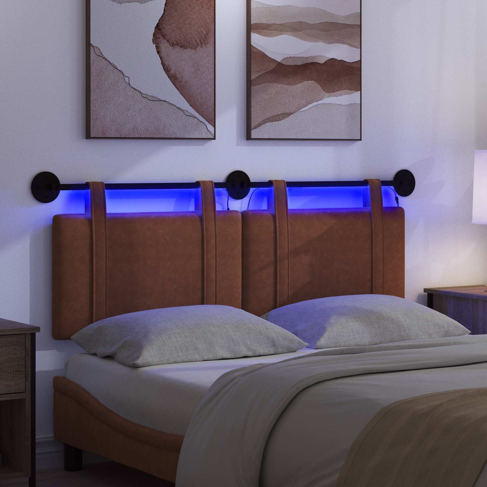 Tête de lit suspendue Avec lumière LED Marron PU antique - XIOS