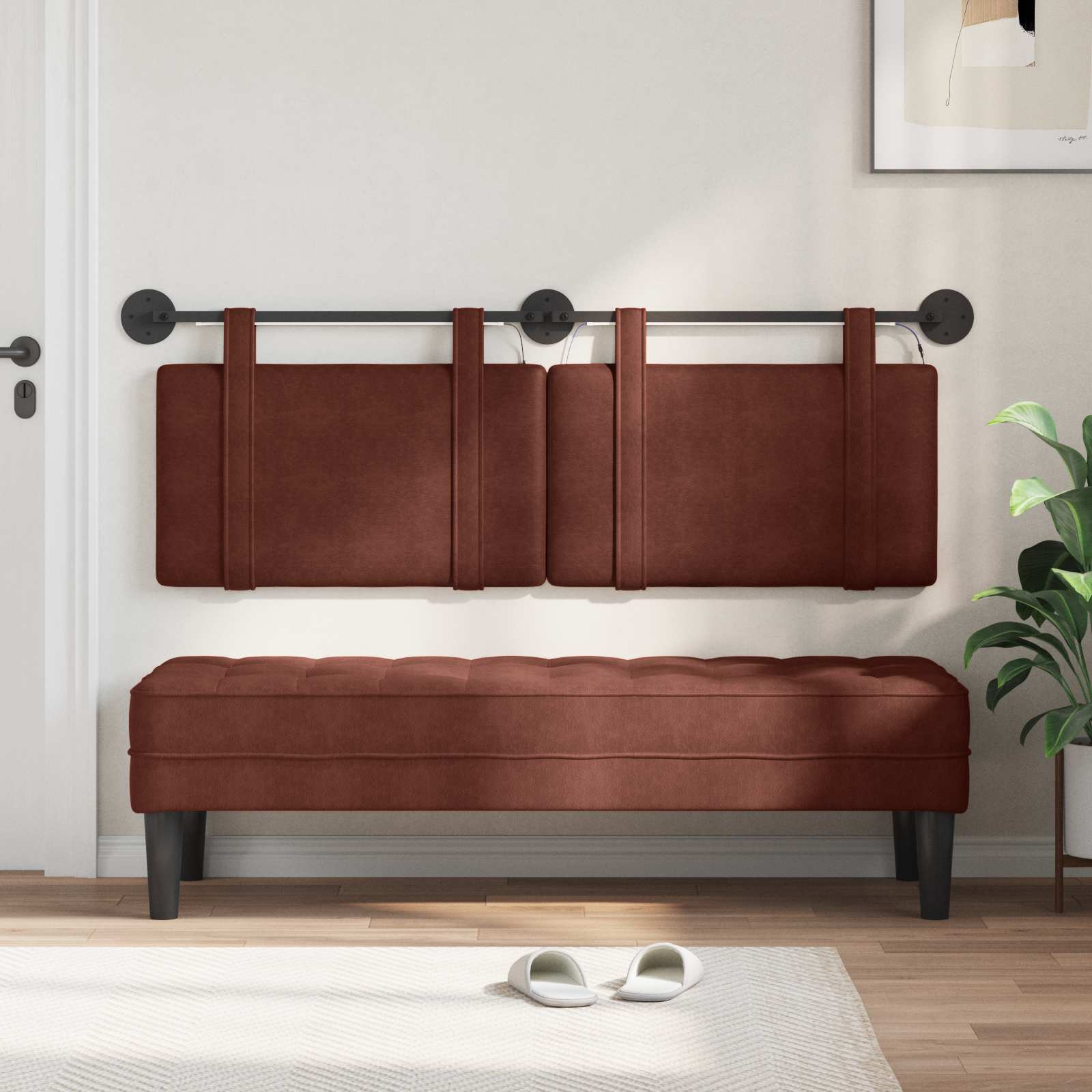Tête de lit suspendue Avec lumière LED Brun Brillant PU antique - XIOS