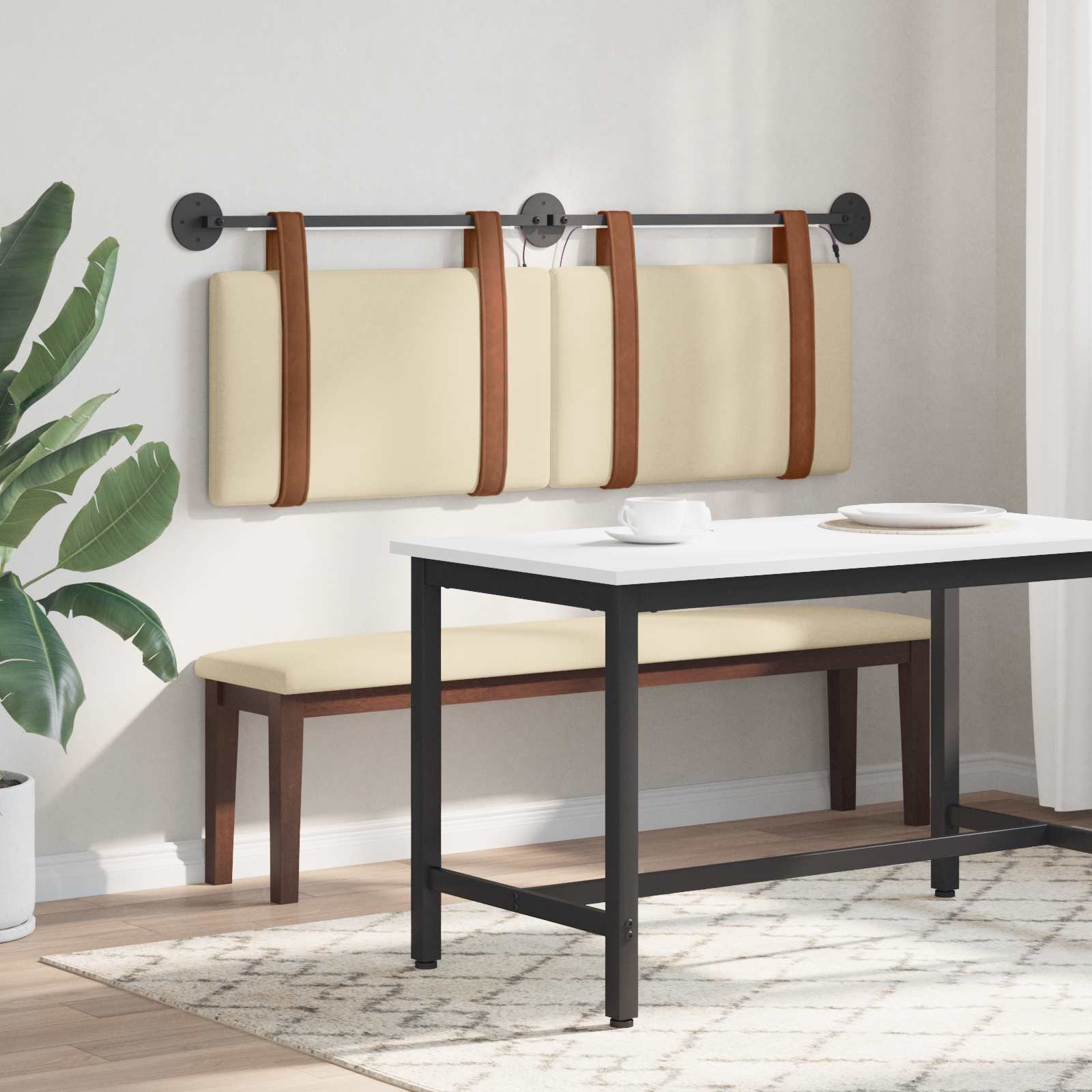 Tête de lit suspendue Avec lumière LED Crème PU antique - XIOS