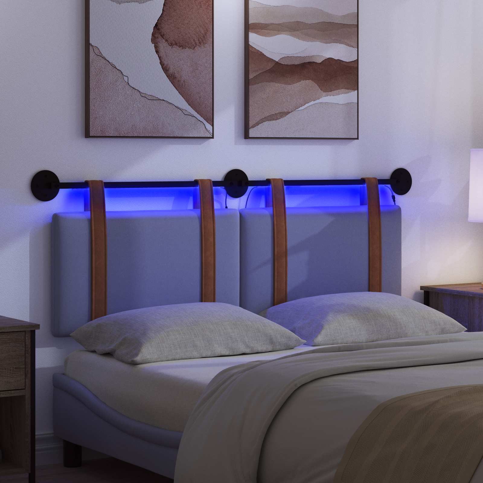 Tête de lit suspendue Avec lumière LED Bleu denim PU antique - XIOS