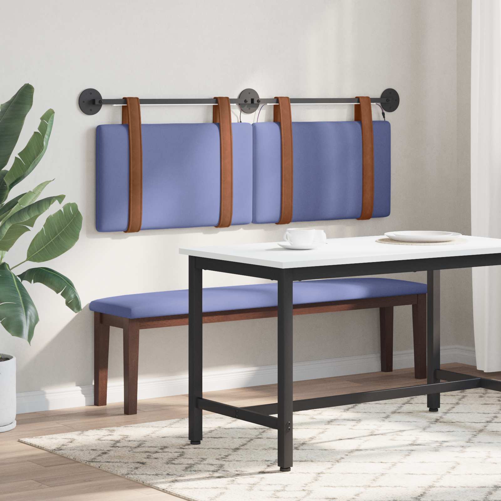 Tête de lit suspendue Avec lumière LED Bleu denim PU antique - XIOS