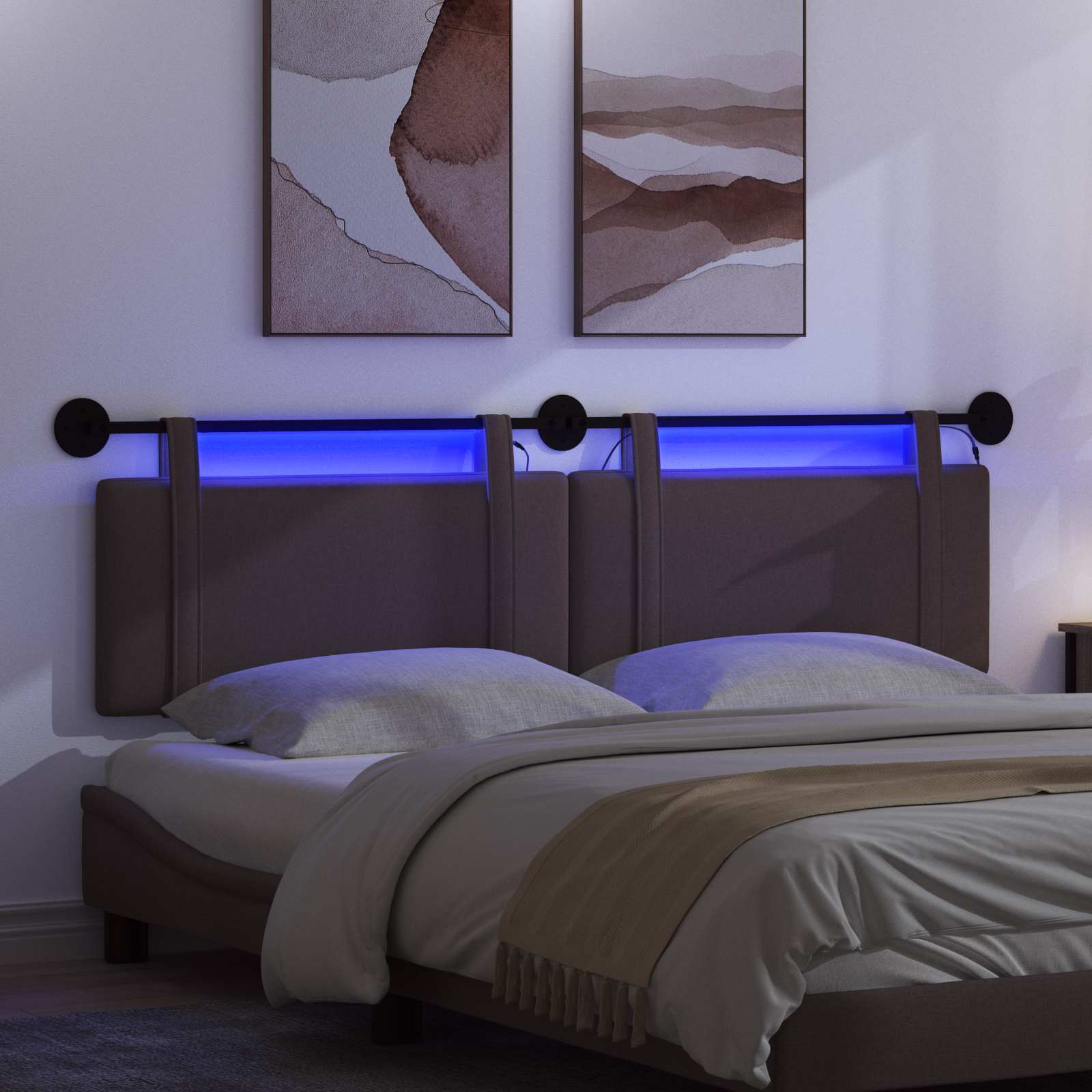Tête de lit suspendue Avec lumière LED Marron foncé Tissu - XIOS