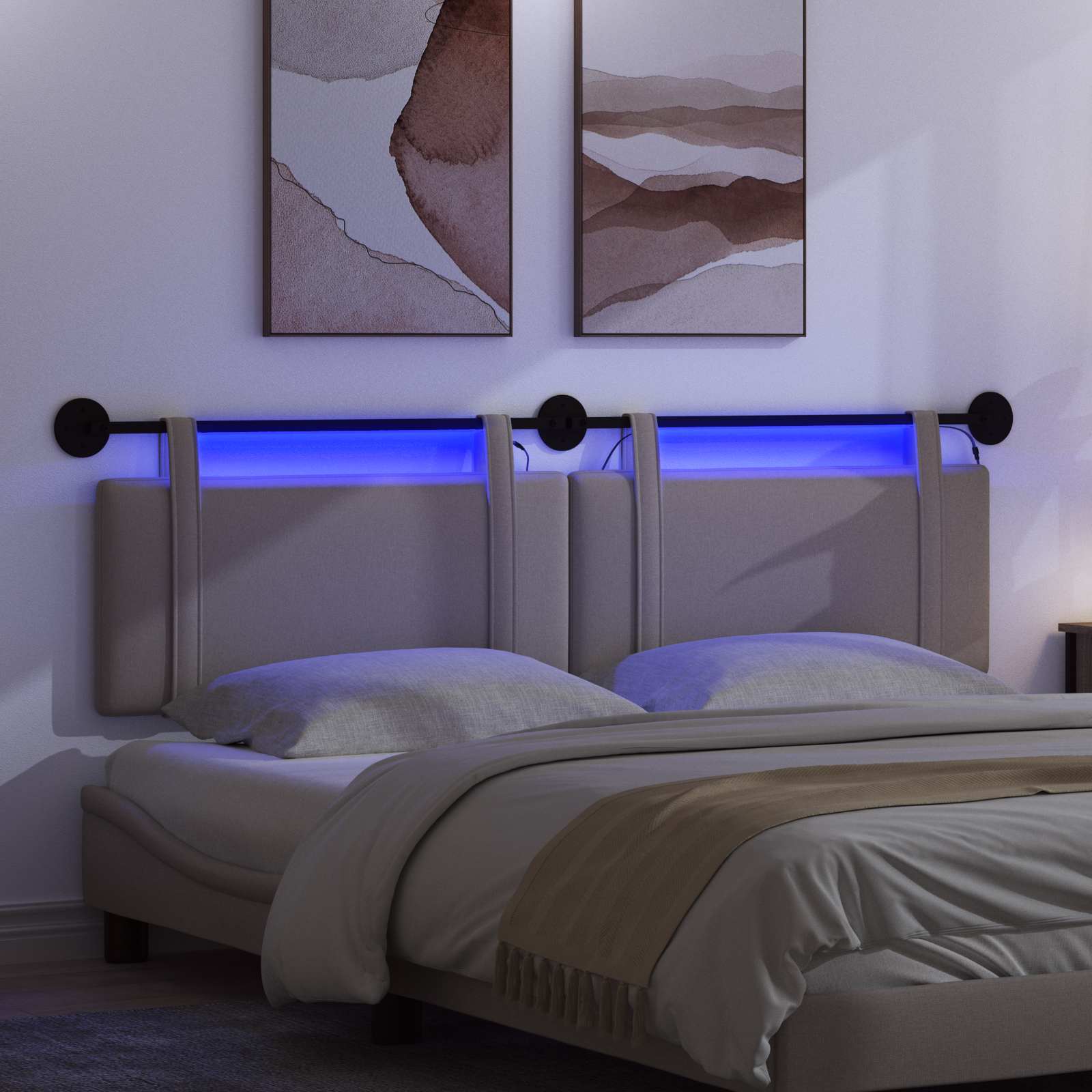Tête de lit suspendue Avec lumière LED Taupe Tissu - XIOS
