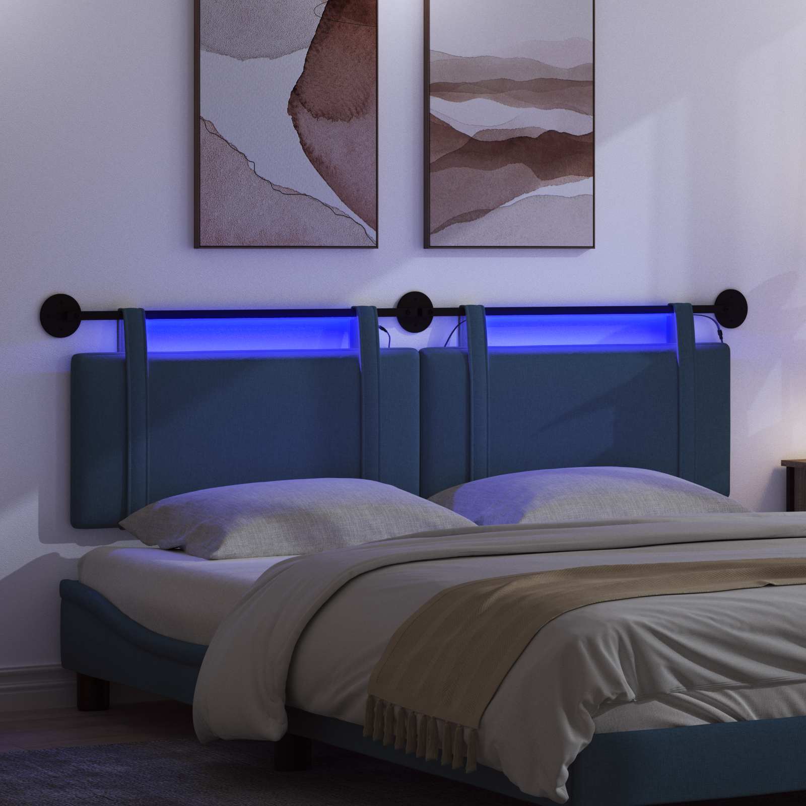 Tête de lit suspendue Avec lumière LED Bleu Tissu - XIOS
