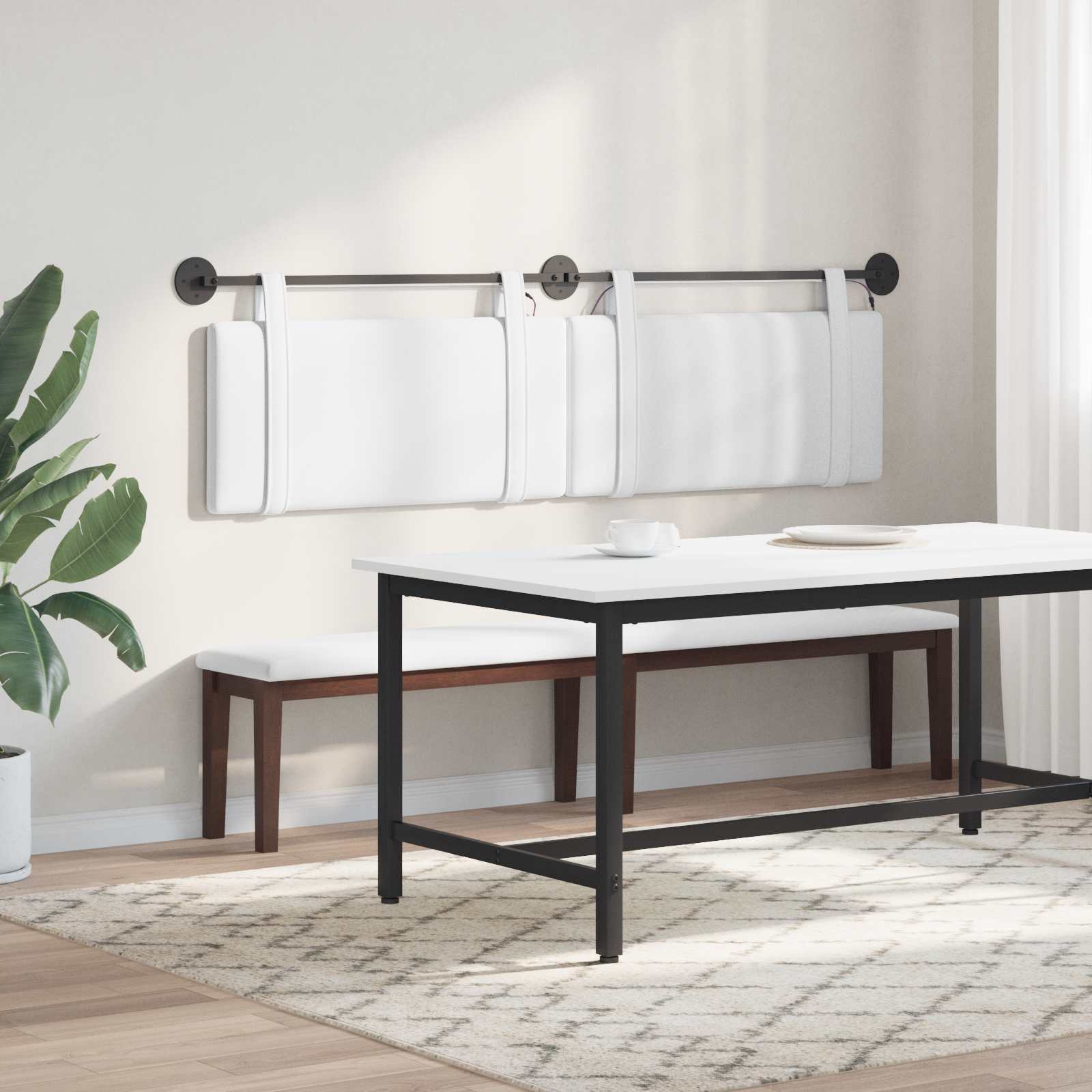 Tête de lit suspendue Avec lumière LED Blanc Tissu - XIOS