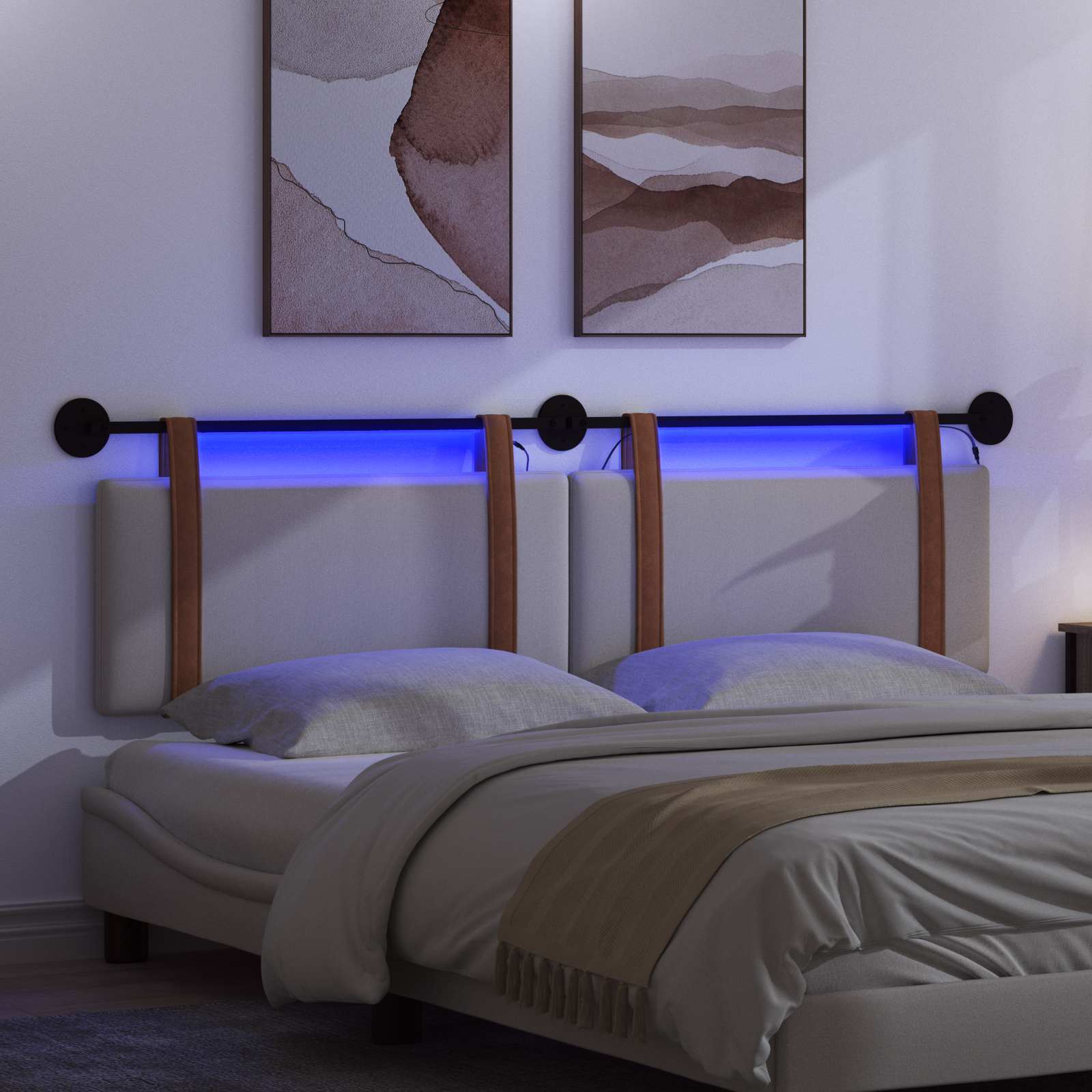 Tête de lit suspendue Avec lumière LED Gris nuage PU antique - XIOS