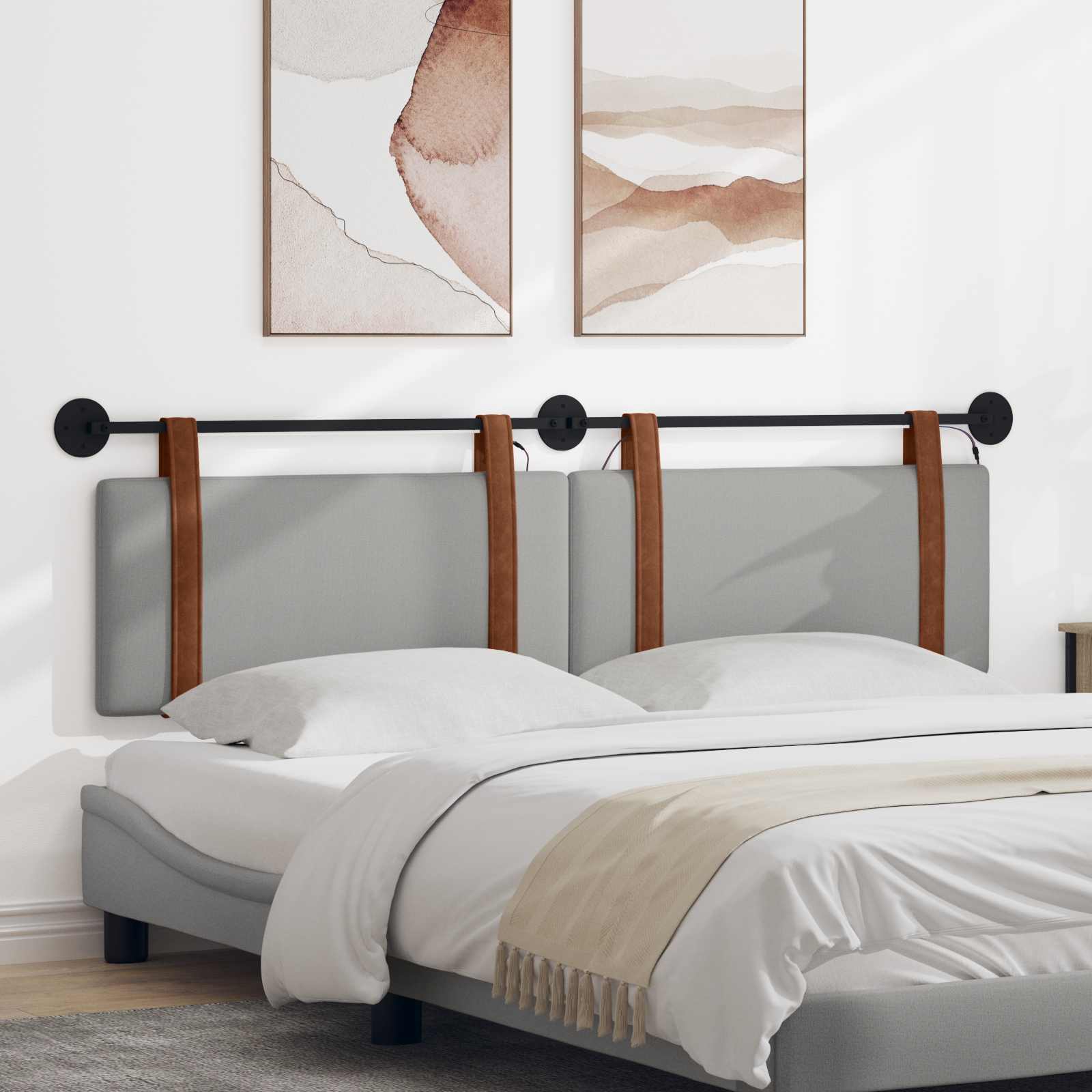 Tête de lit suspendue Avec lumière LED Gris nuage PU antique - XIOS