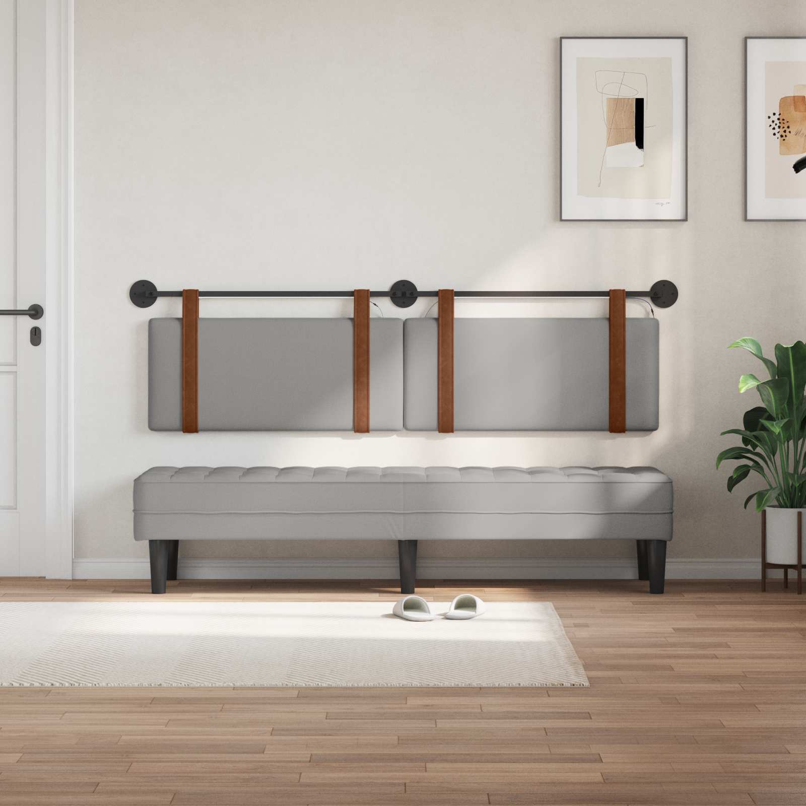 Tête de lit suspendue Avec lumière LED Gris nuage PU antique - XIOS
