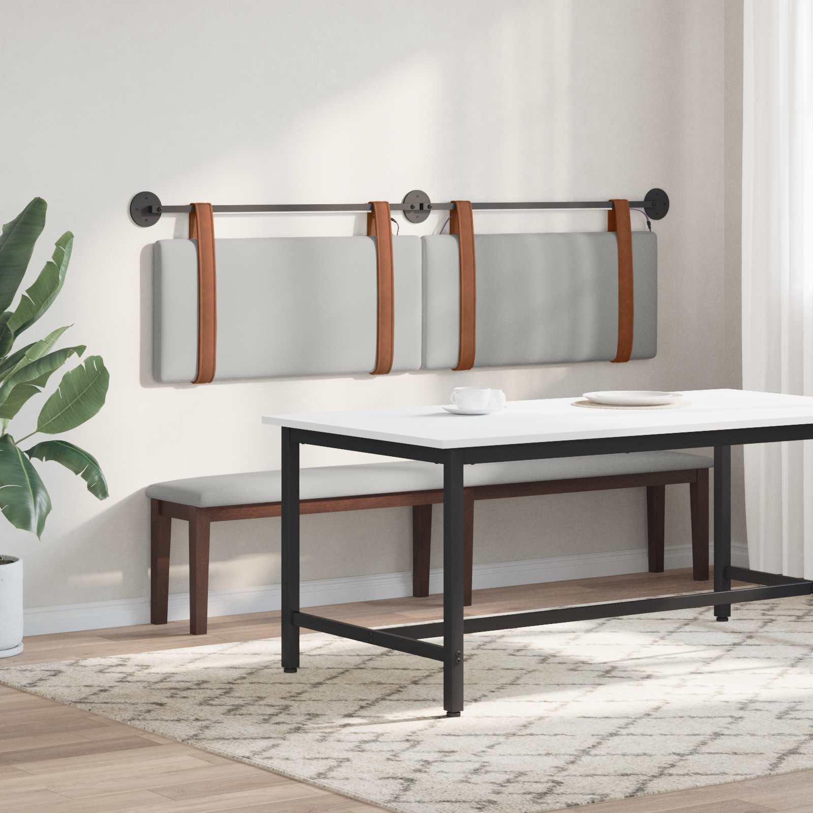 Tête de lit suspendue Avec lumière LED Gris nuage PU antique - XIOS