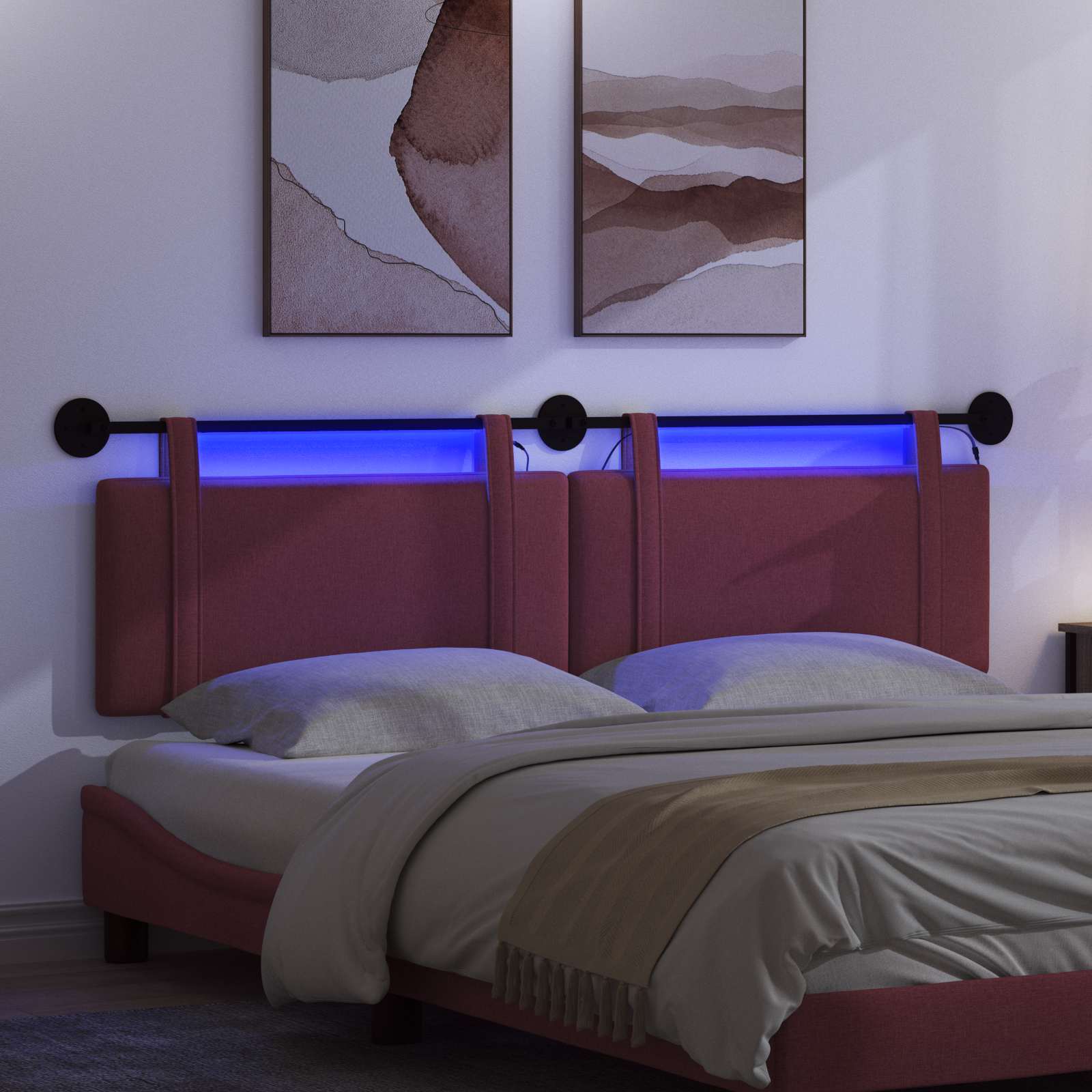 Tête de lit suspendue Avec lumière LED Bordeaux Tissu - XIOS