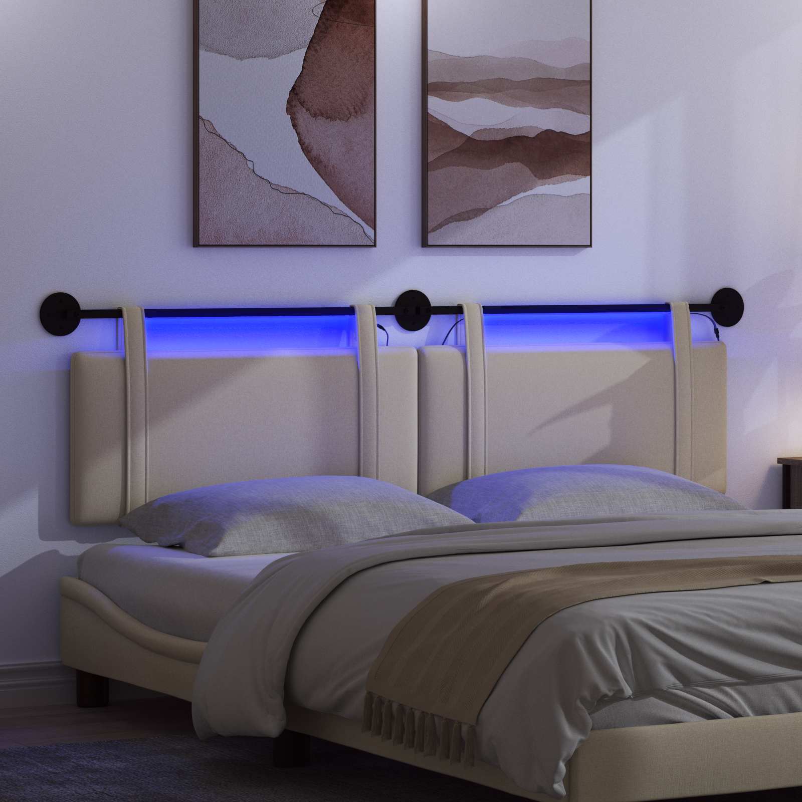 Tête de lit suspendue Avec lumière LED Crème Tissu - XIOS