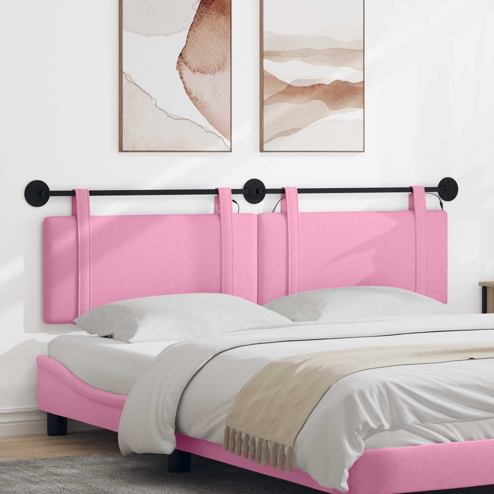 Tête de lit suspendue Avec lumière LED Rose Tissu - XIOS