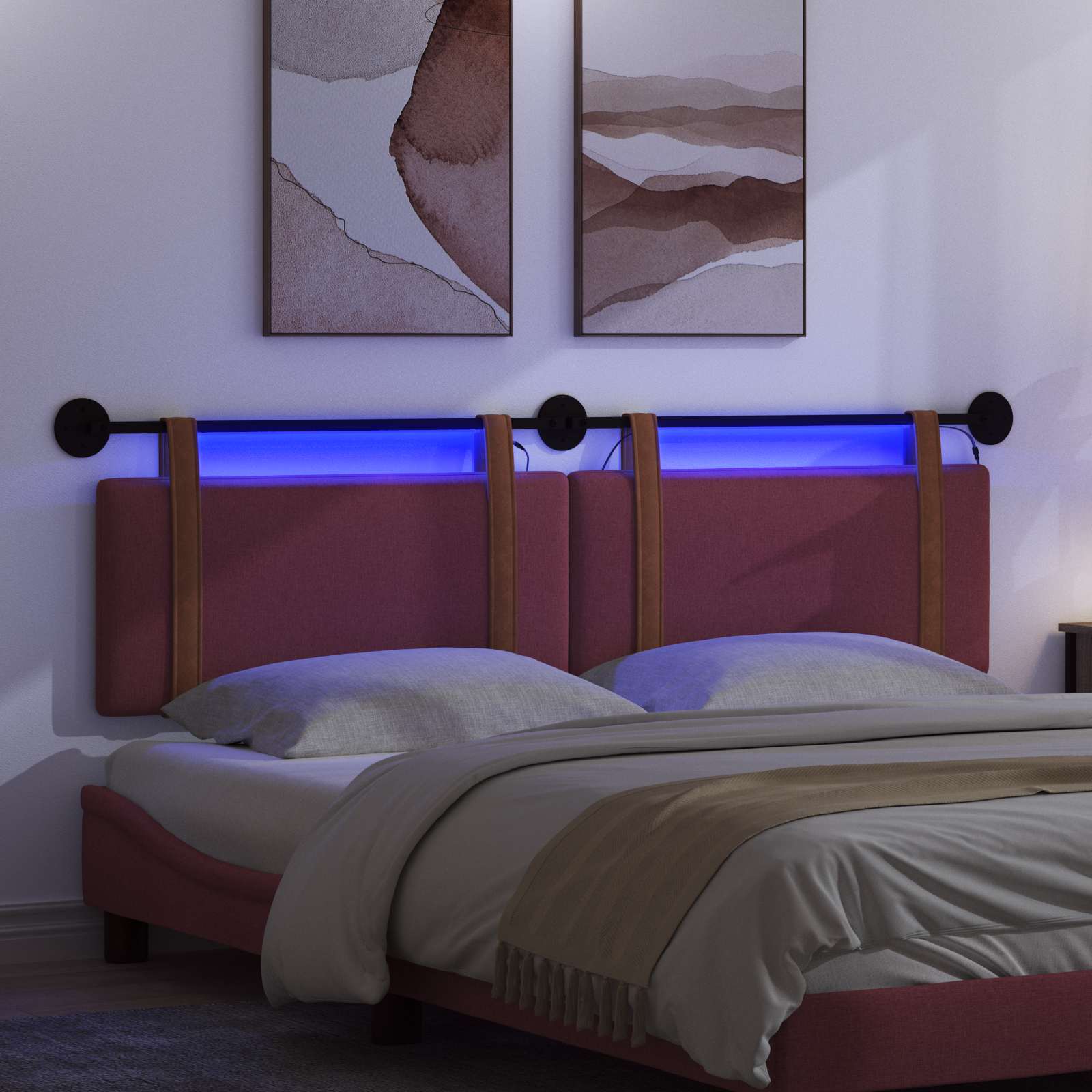 Tête de lit suspendue Avec lumière LED Bordeaux PU antique - XIOS