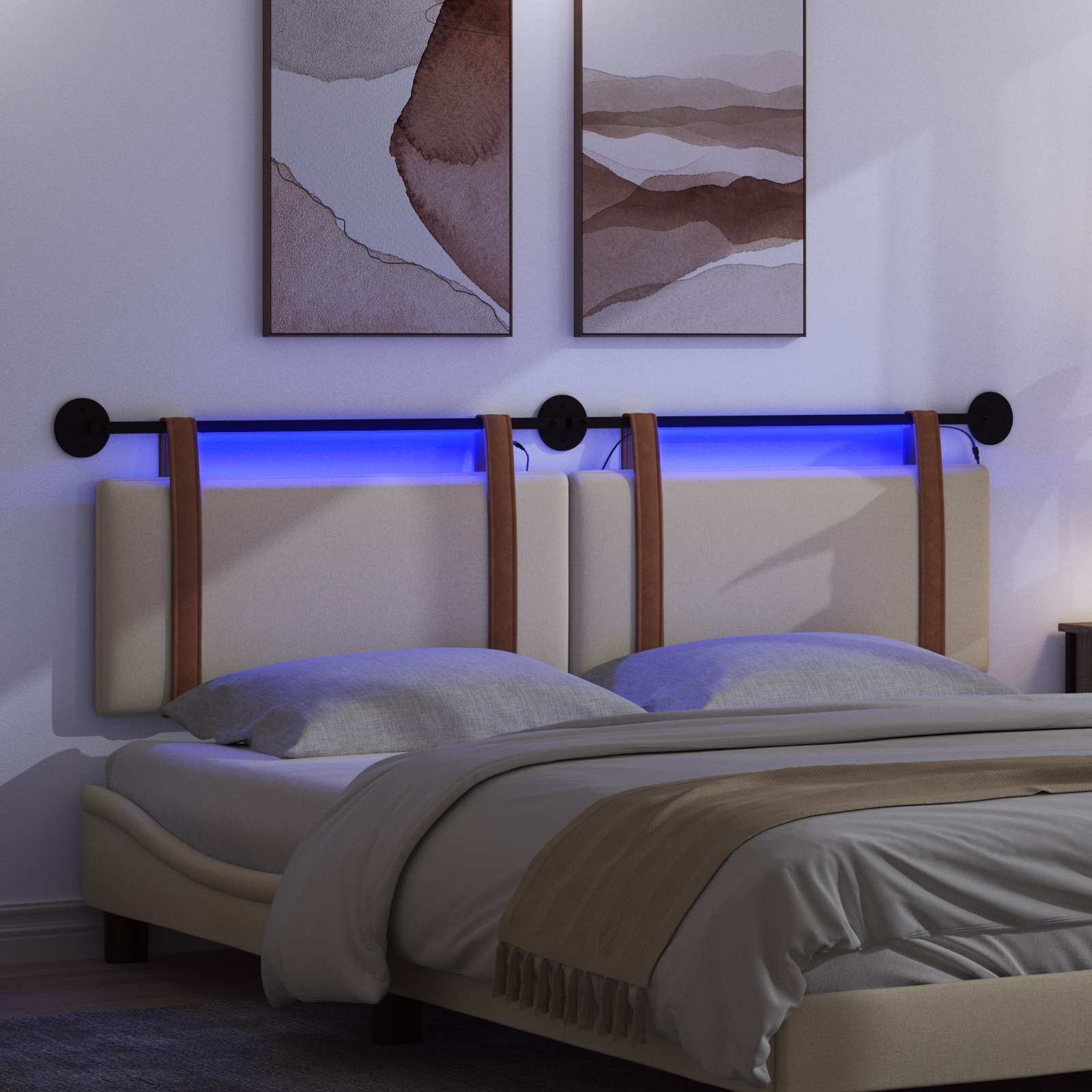 Tête de lit suspendue Avec lumière LED Crème PU antique - XIOS