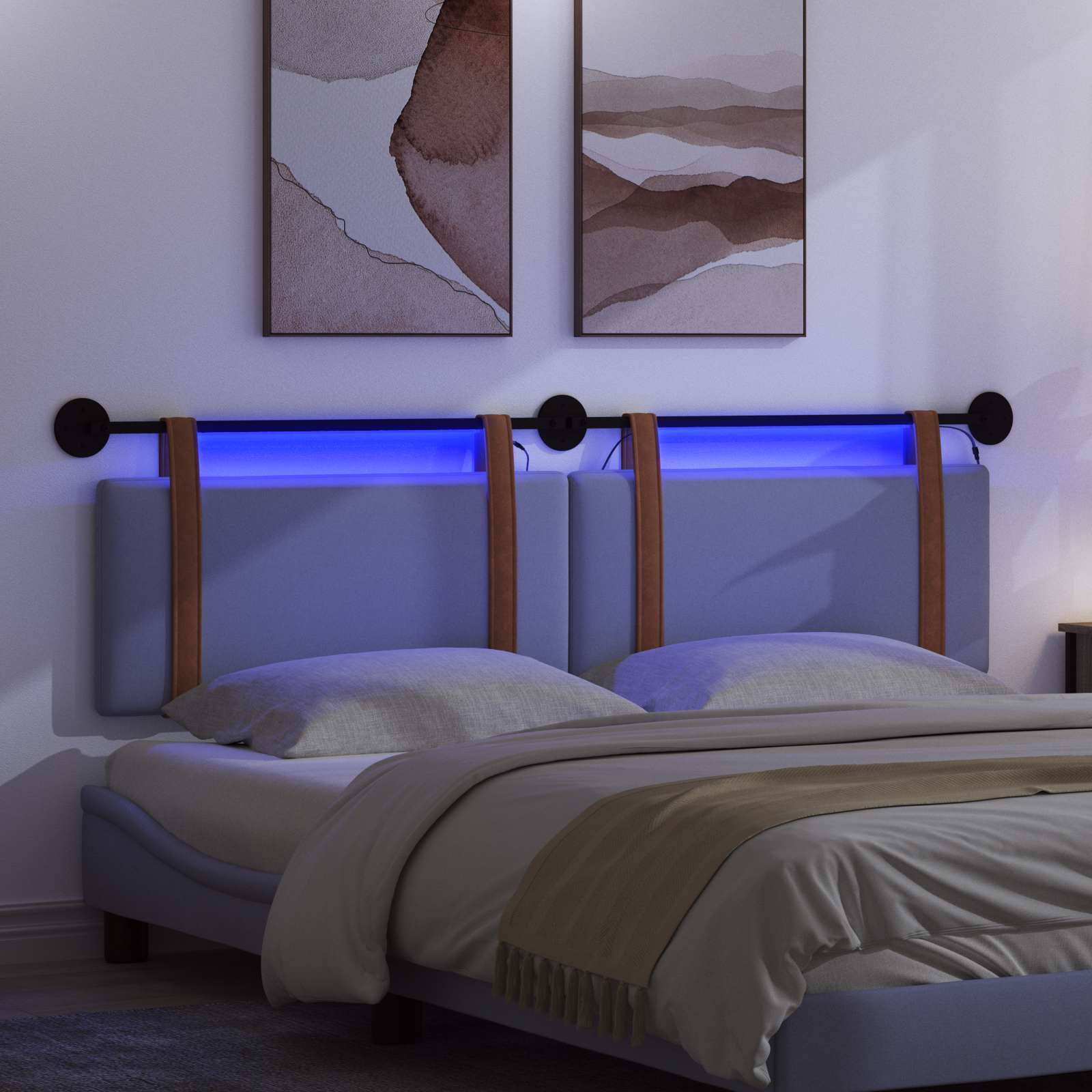 Tête de lit suspendue Avec lumière LED Bleu denim PU antique - XIOS