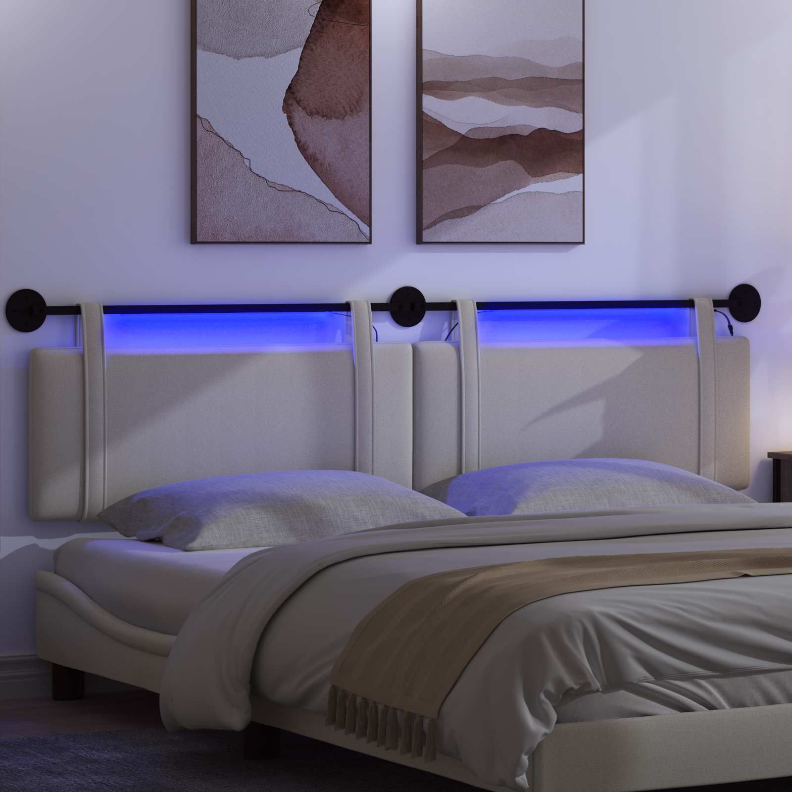 Tête de lit suspendue Avec lumière LED Gris nuage Tissu - XIOS