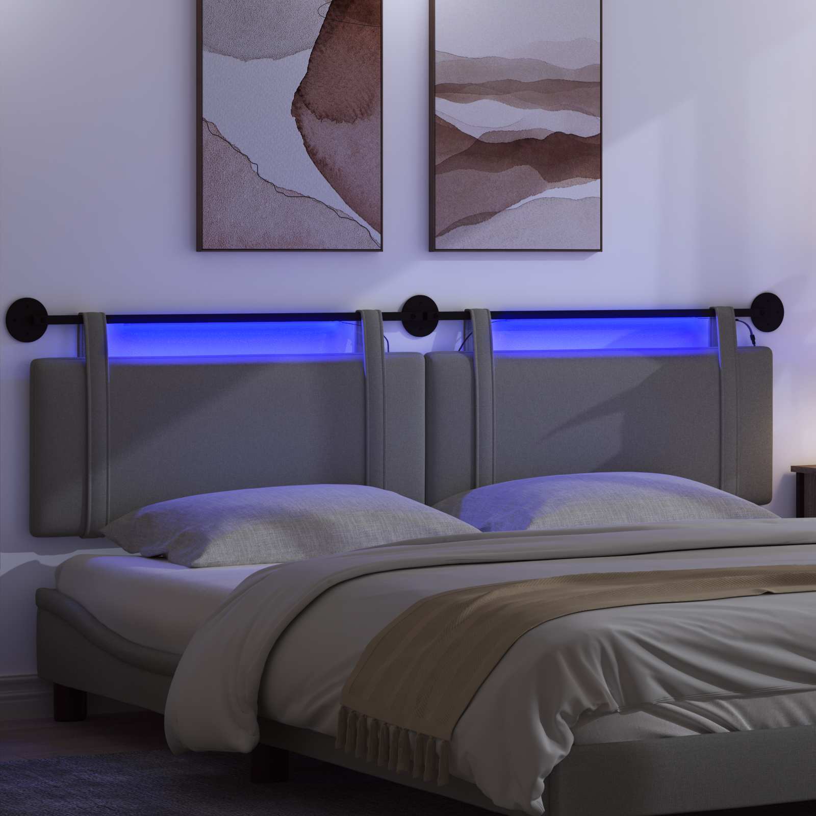 Tête de lit suspendue Avec lumière LED Gris foncé Tissu - XIOS