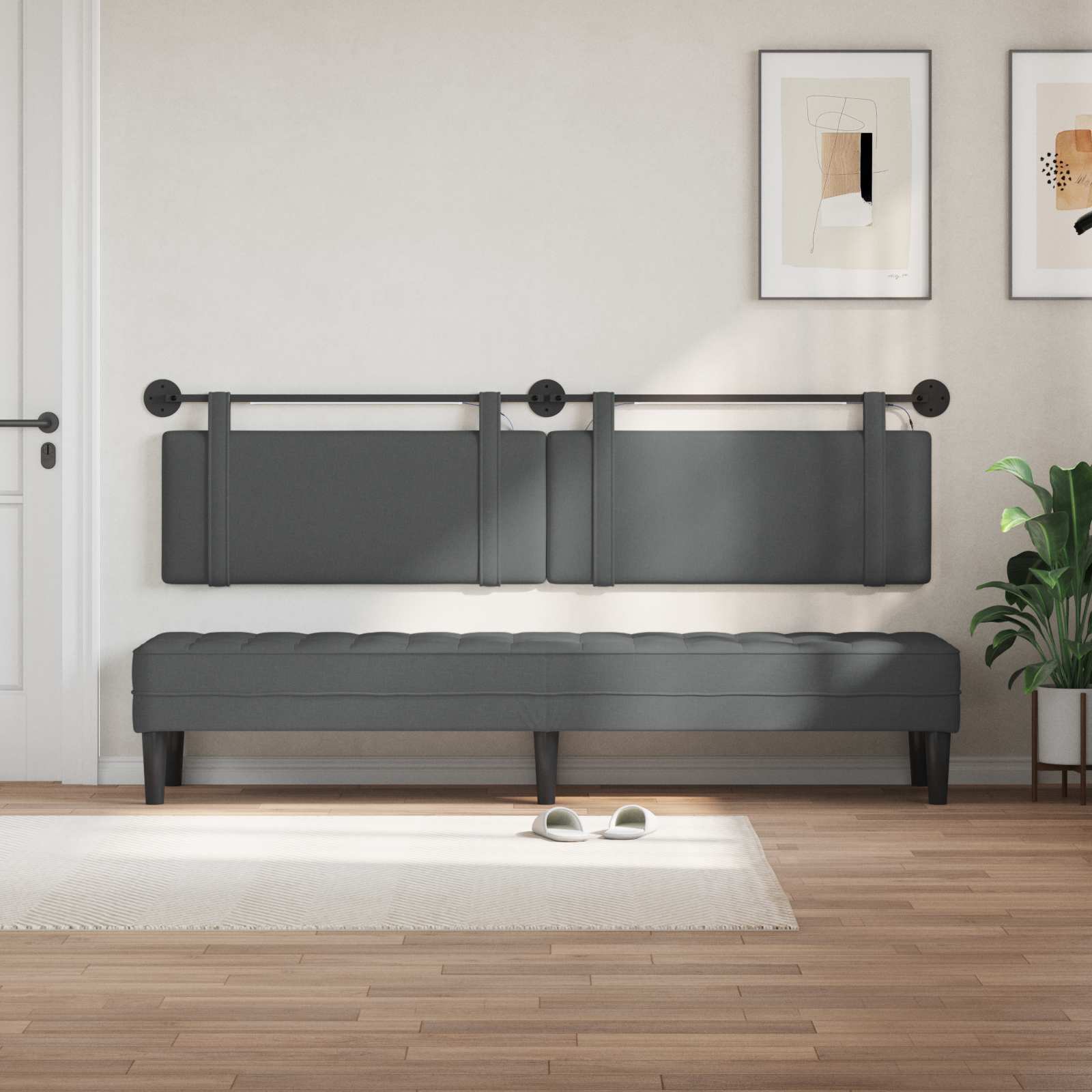 Tête de lit suspendue Avec lumière LED Gris foncé Tissu - XIOS