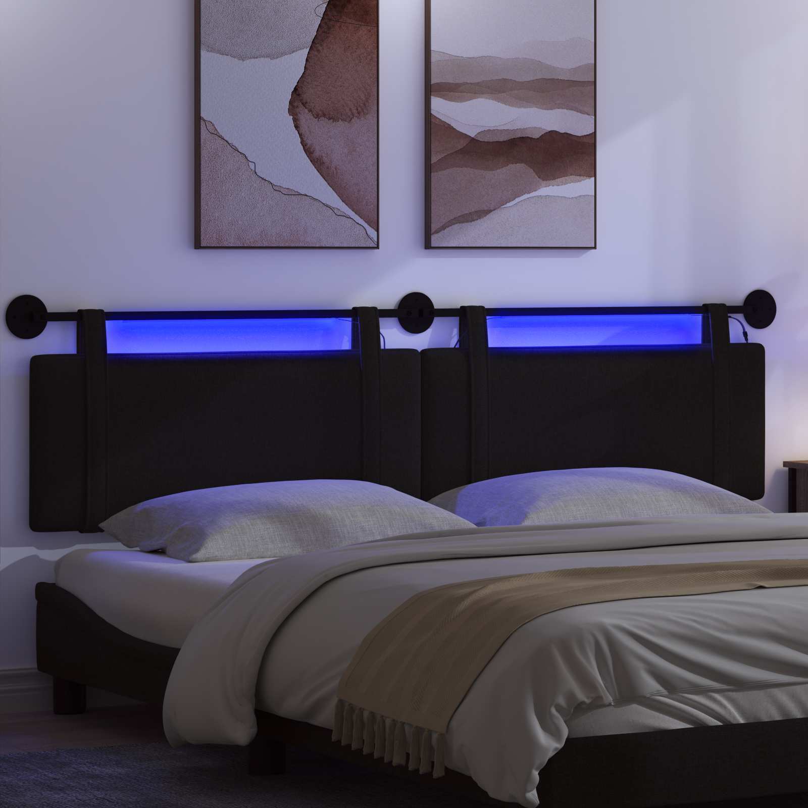 Tête de lit suspendue Avec lumière LED Noir Tissu - XIOS
