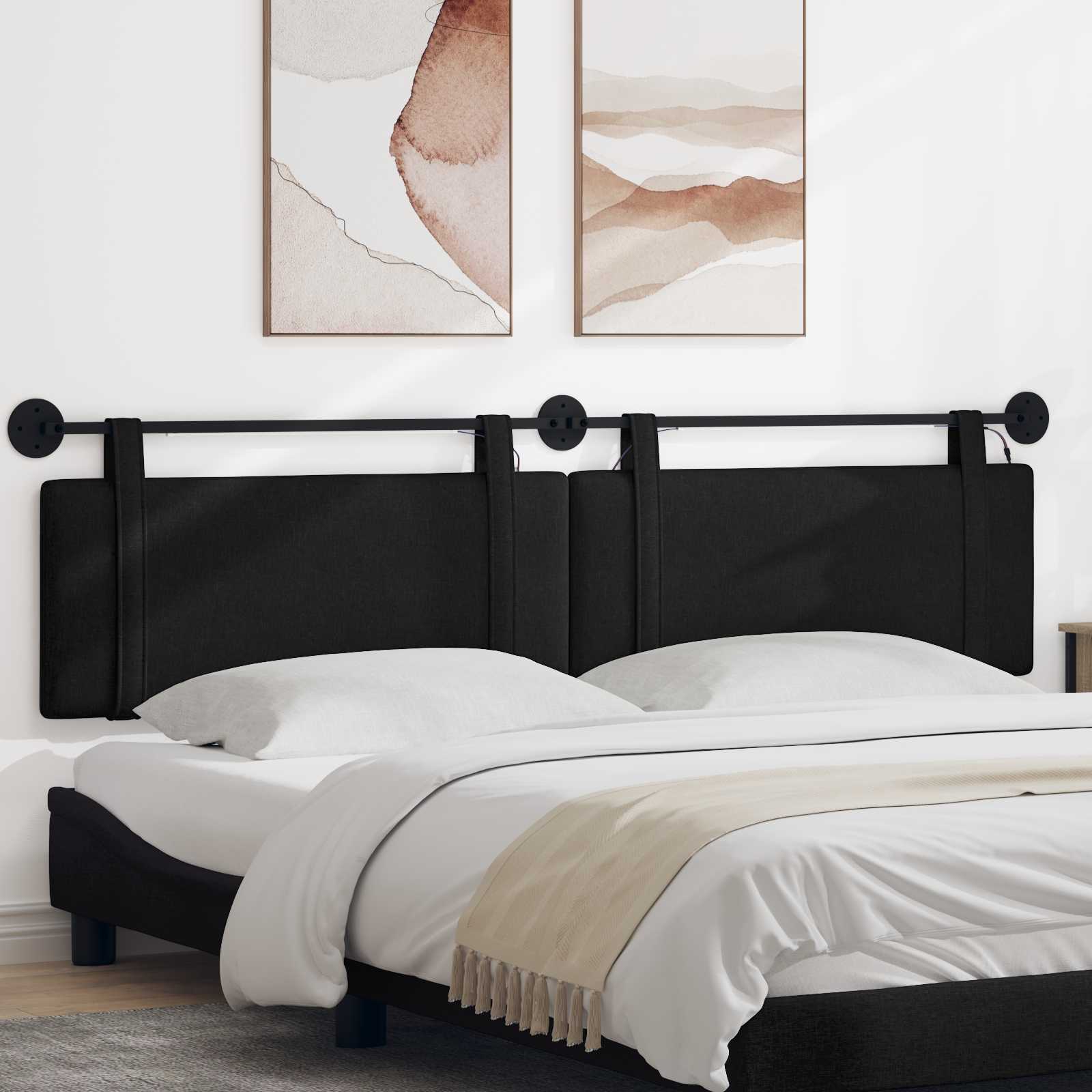 Tête de lit suspendue Avec lumière LED Noir Tissu - XIOS