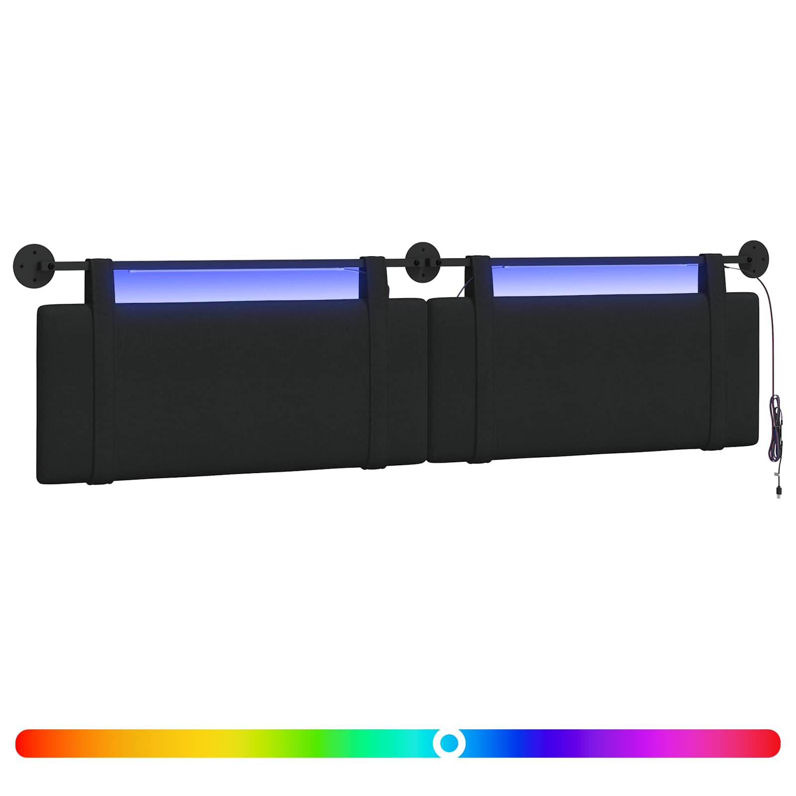 Tête de lit suspendue Avec lumière LED Noir Tissu - XIOS